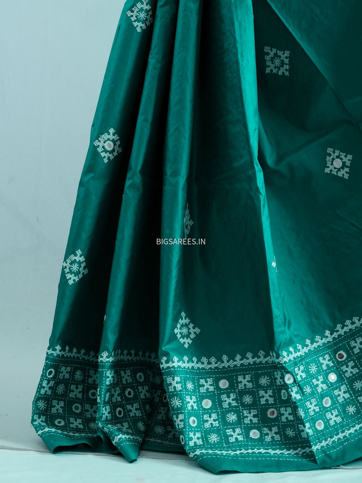 Kutch Hand Embroidered Saree| Pure Bangalore Silk | Silk Marked | Teal