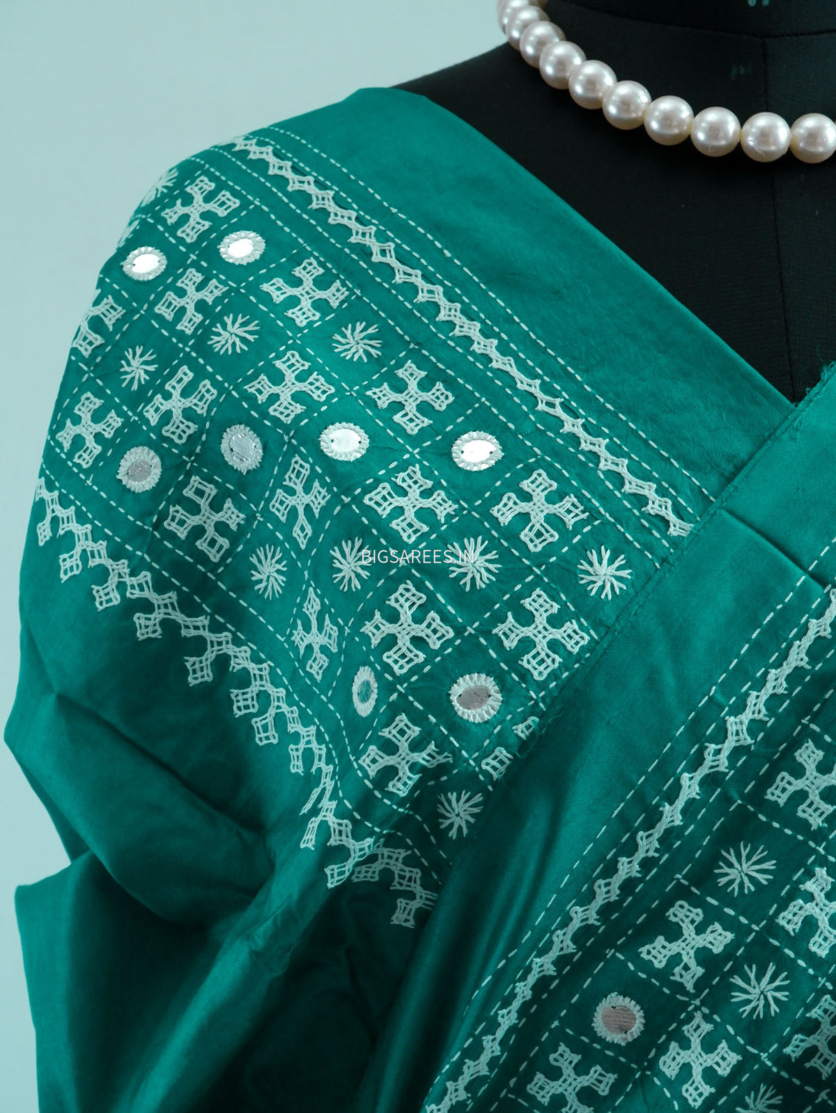 Kutch Hand Embroidered Saree| Pure Bangalore Silk | Silk Marked | Teal