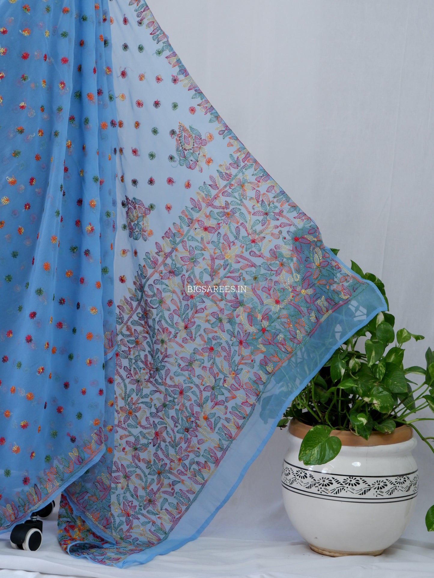 Chikankari Hand Embroidered Saree | Semi Georgette | Azure Blue