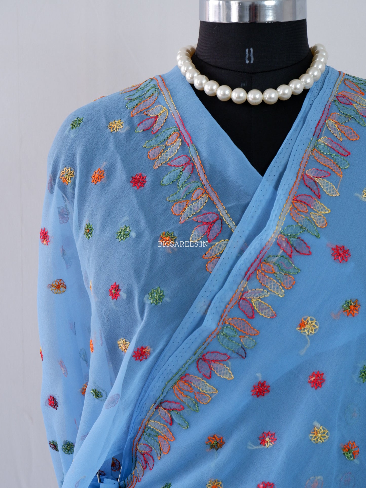 Chikankari Hand Embroidered Saree | Semi Georgette | Azure Blue
