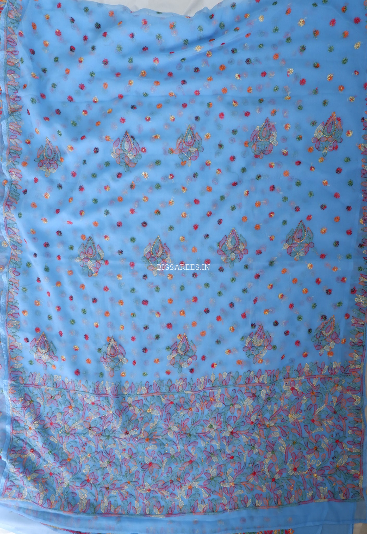 Chikankari Hand Embroidered Saree | Semi Georgette | Azure Blue