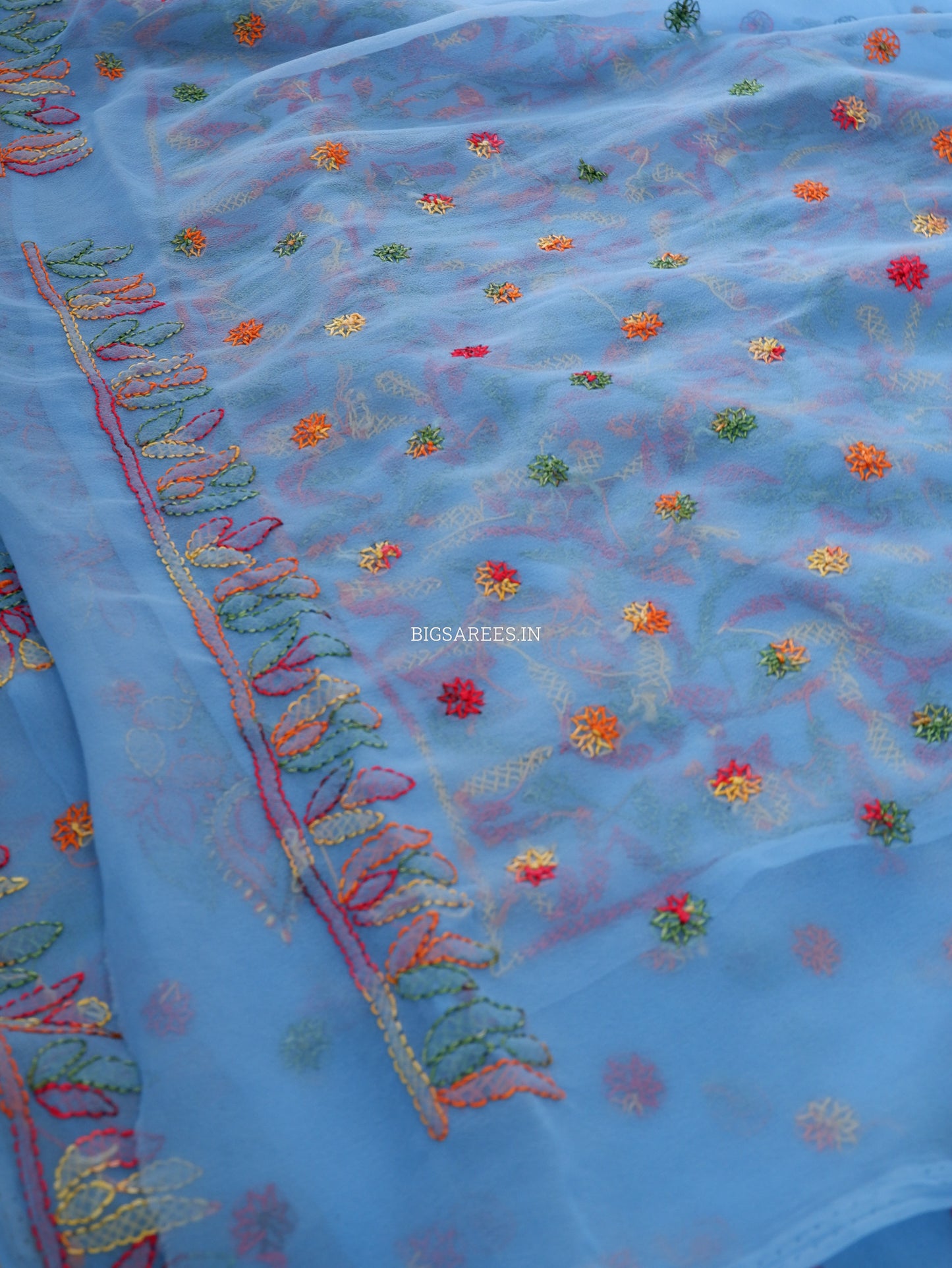 Chikankari Hand Embroidered Saree | Semi Georgette | Azure Blue