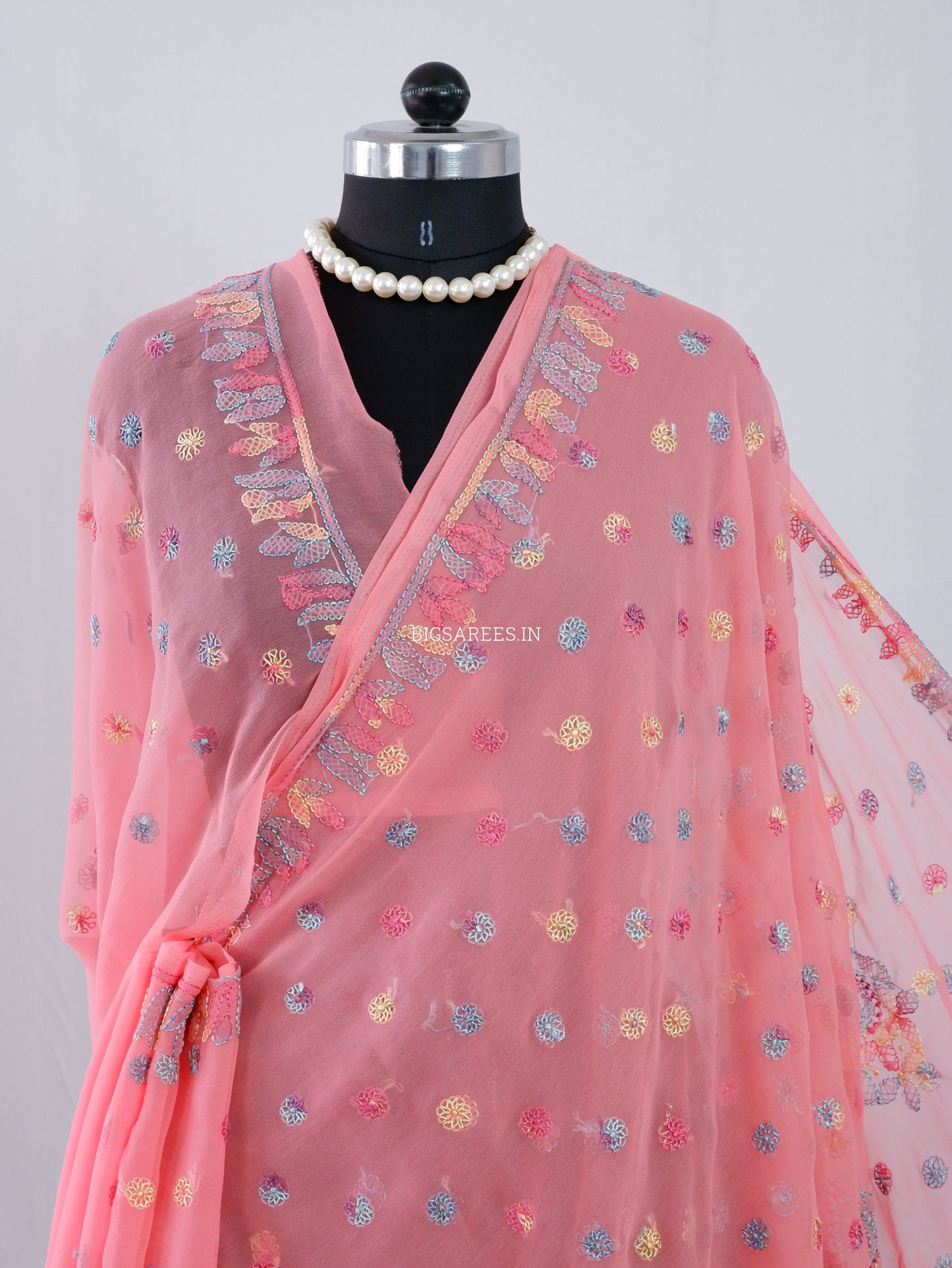 Chikankari Hand Embroidered Saree | Semi Georgette | Light Pink