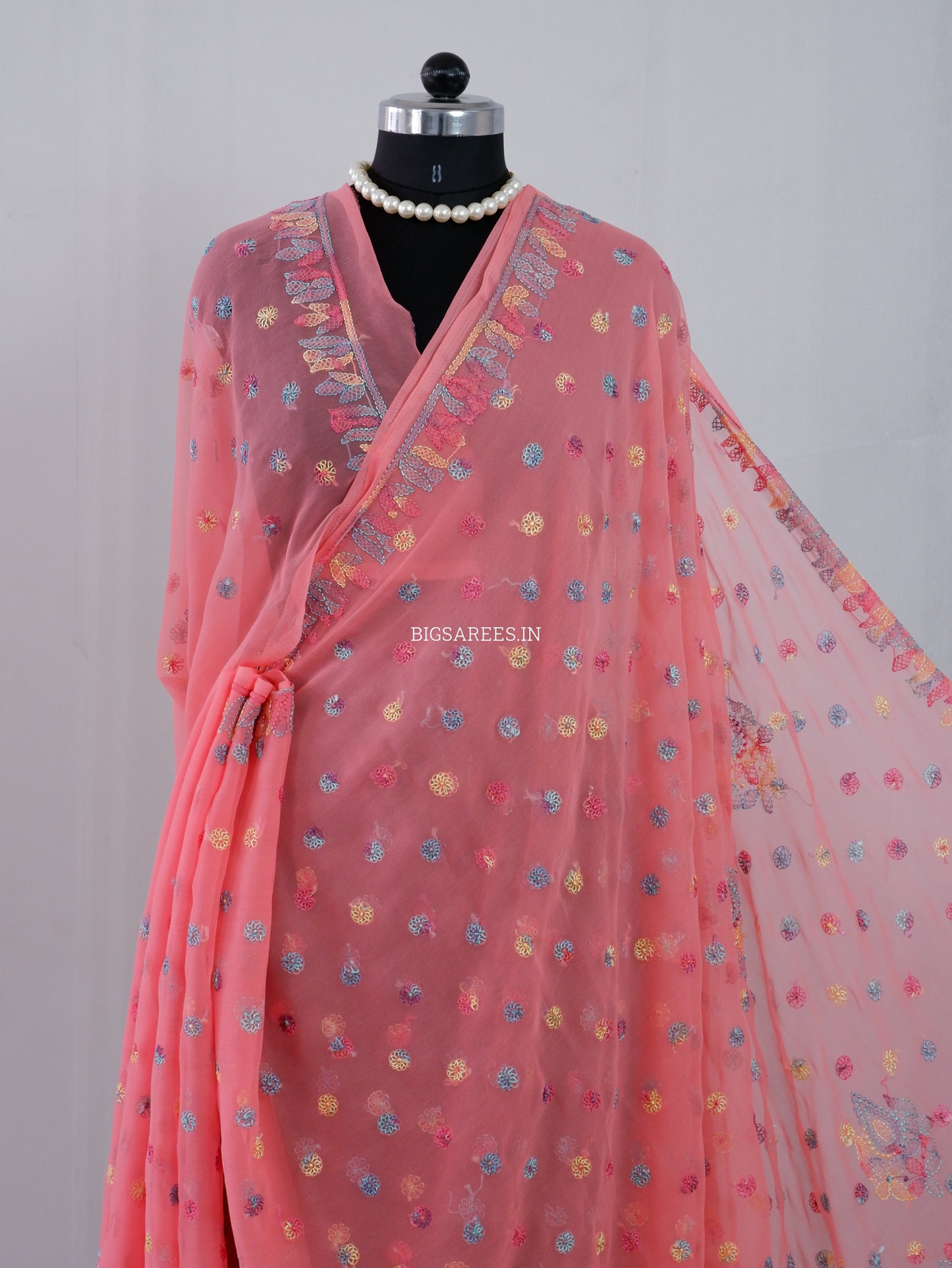 Chikankari Hand Embroidered Saree | Semi Georgette | Light Pink