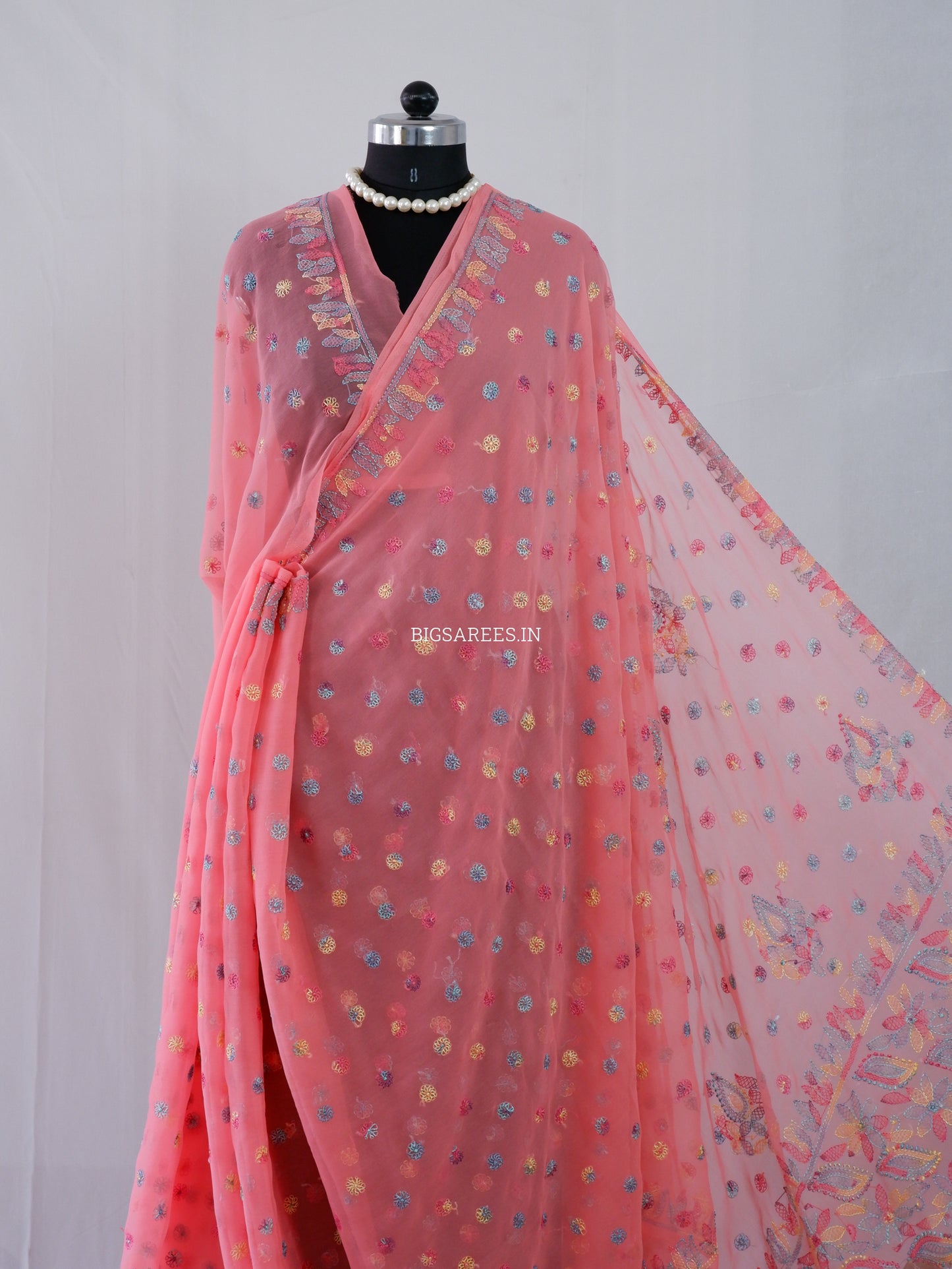 Chikankari Hand Embroidered Saree | Semi Georgette | Light Pink