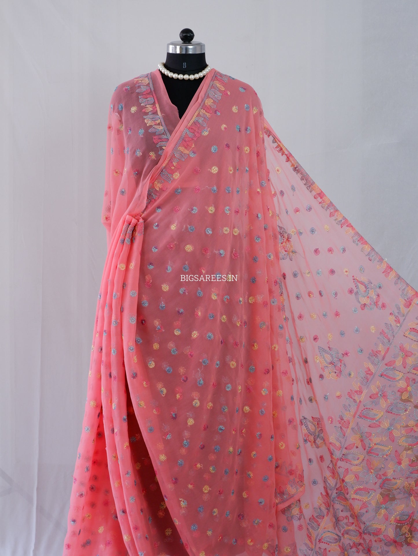 Chikankari Hand Embroidered Saree | Semi Georgette | Light Pink