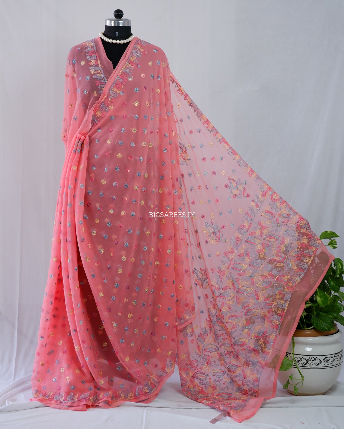 Chikankari Hand Embroidered Saree | Semi Georgette | Light Pink