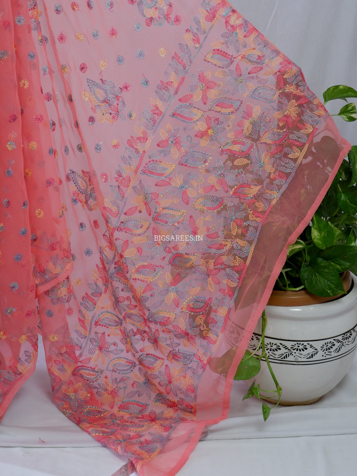 Chikankari Hand Embroidered Saree | Semi Georgette | Light Pink