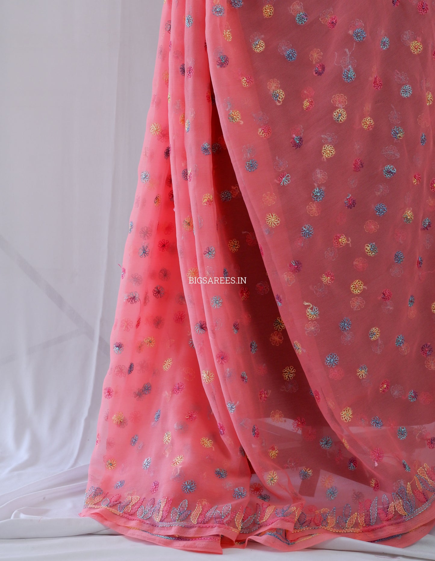 Chikankari Hand Embroidered Saree | Semi Georgette | Light Pink