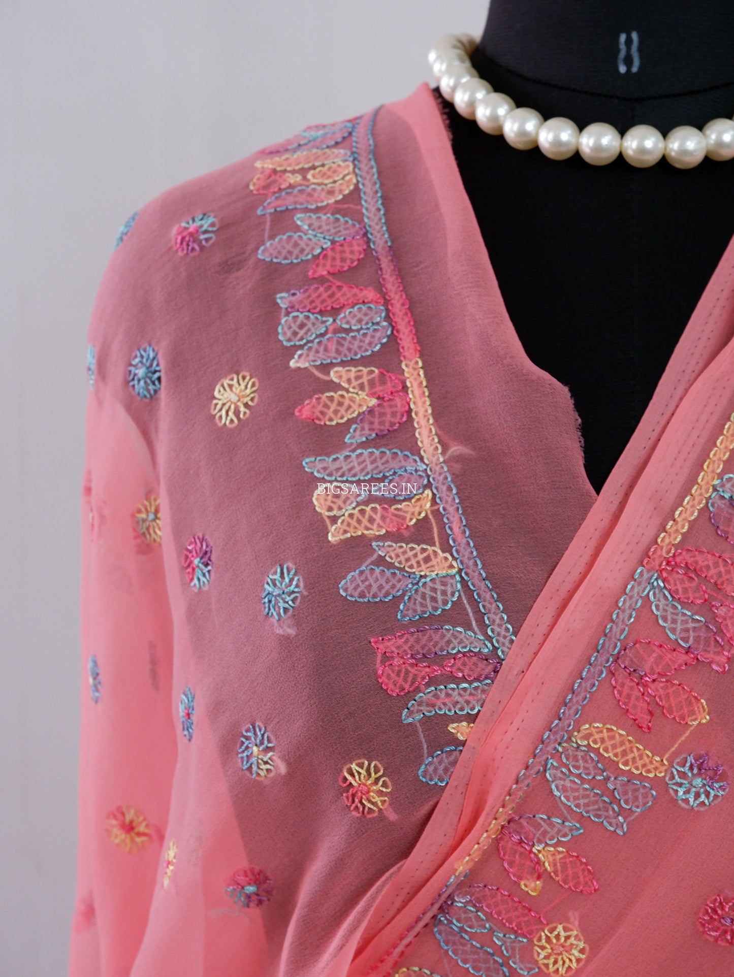 Chikankari Hand Embroidered Saree | Semi Georgette | Light Pink