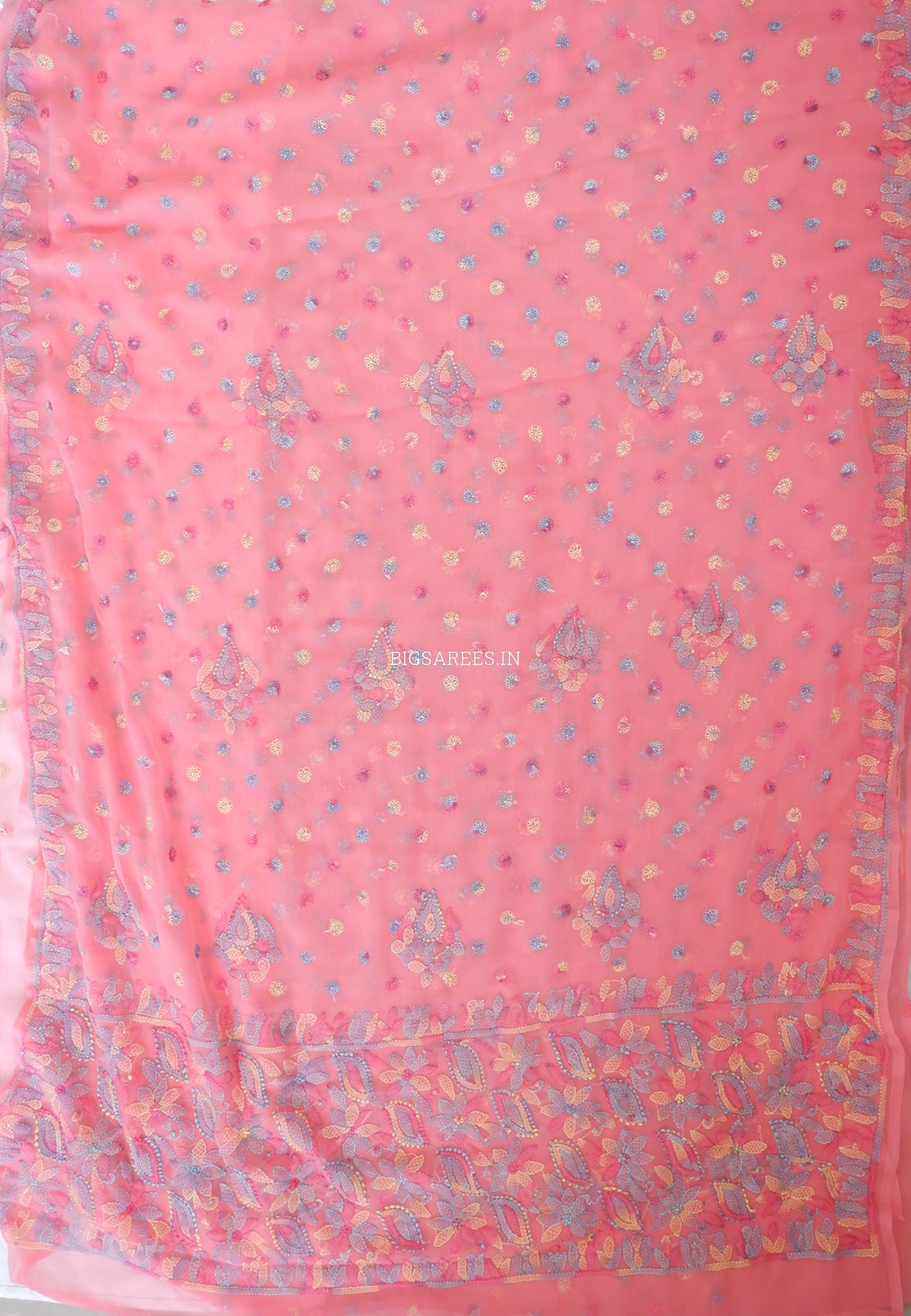 Chikankari Hand Embroidered Saree | Semi Georgette | Light Pink