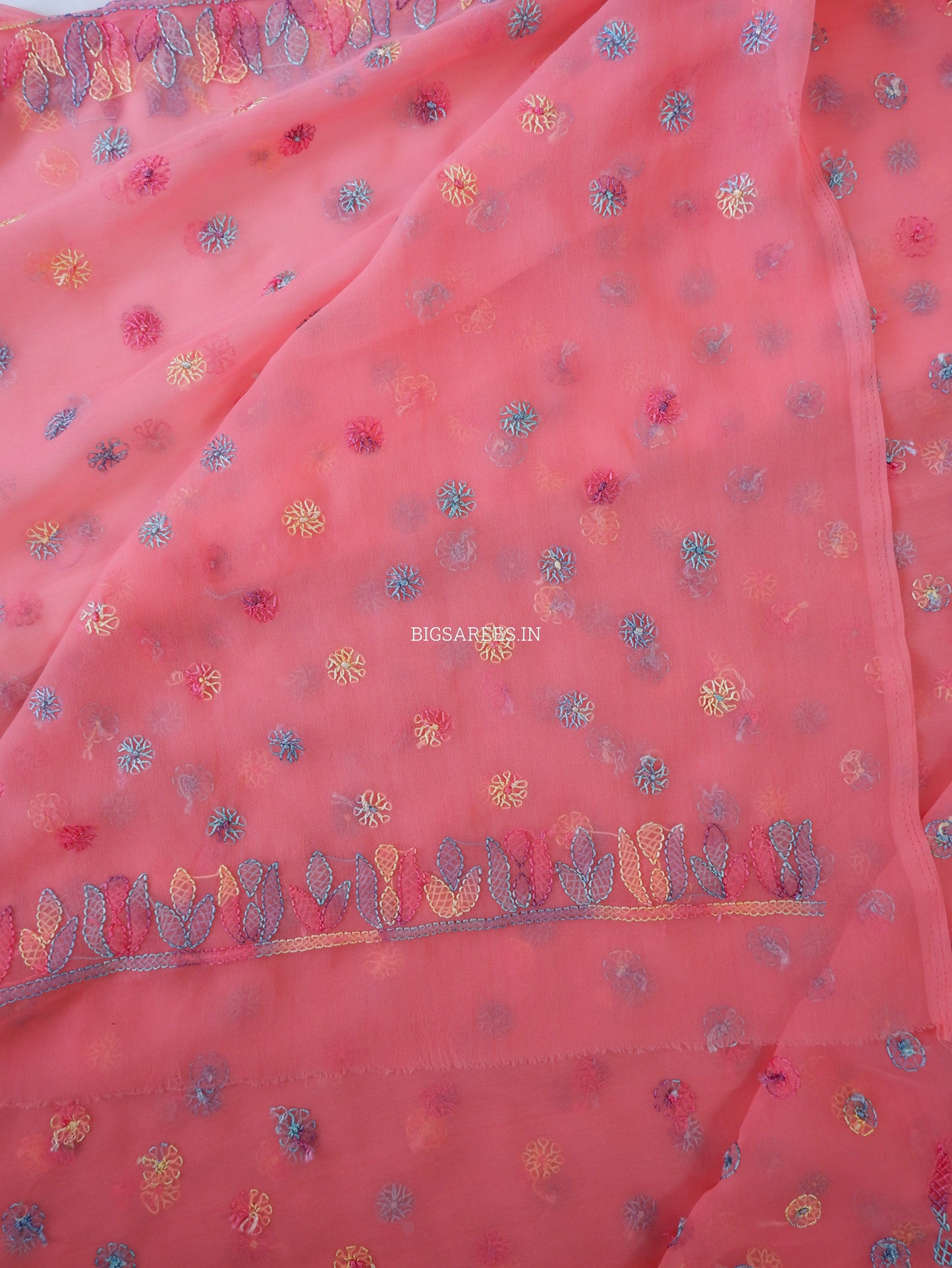Chikankari Hand Embroidered Saree | Semi Georgette | Light Pink