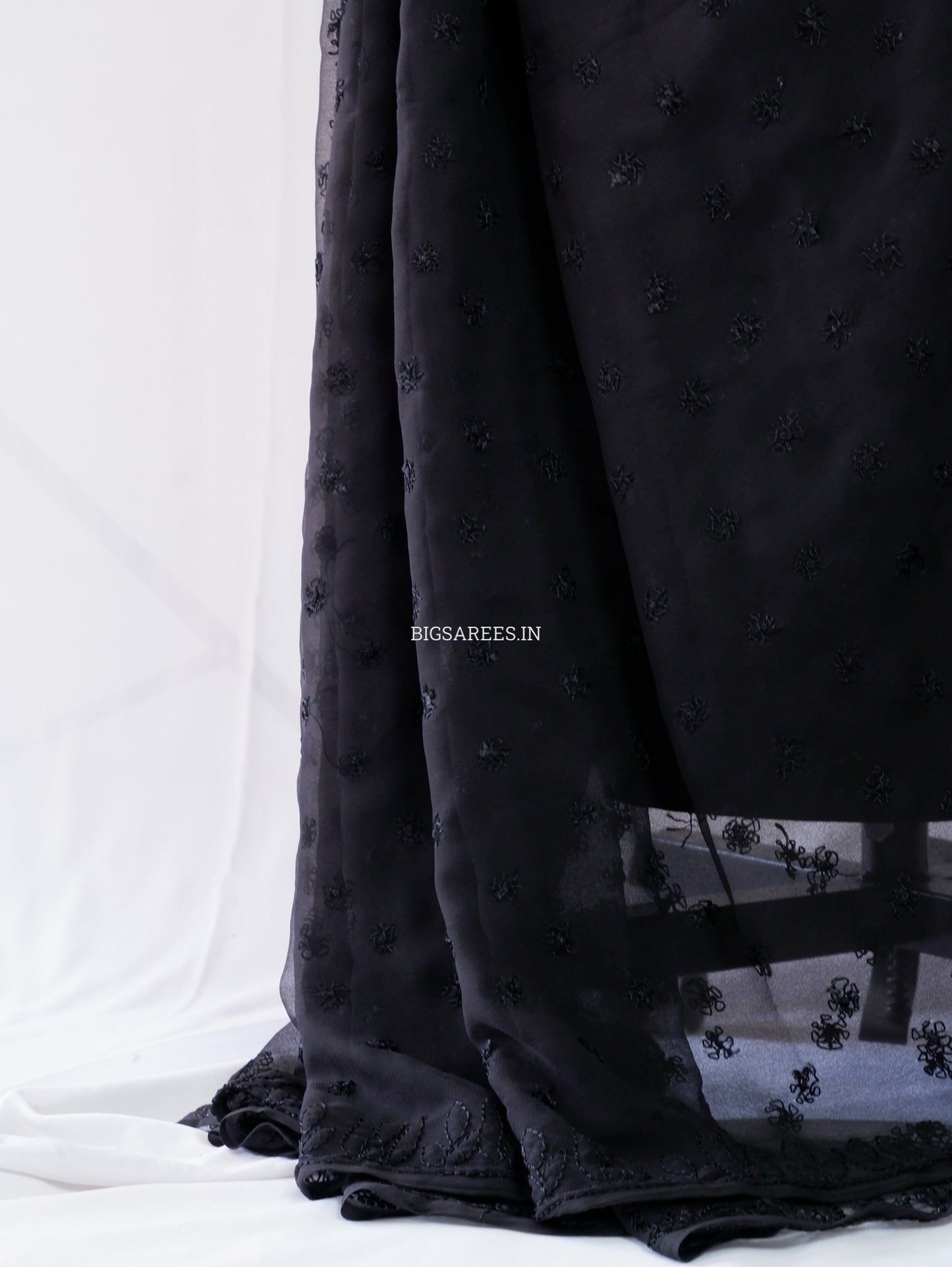 Chikankari Hand Embroidered Saree | Semi Georgette | Jet Black