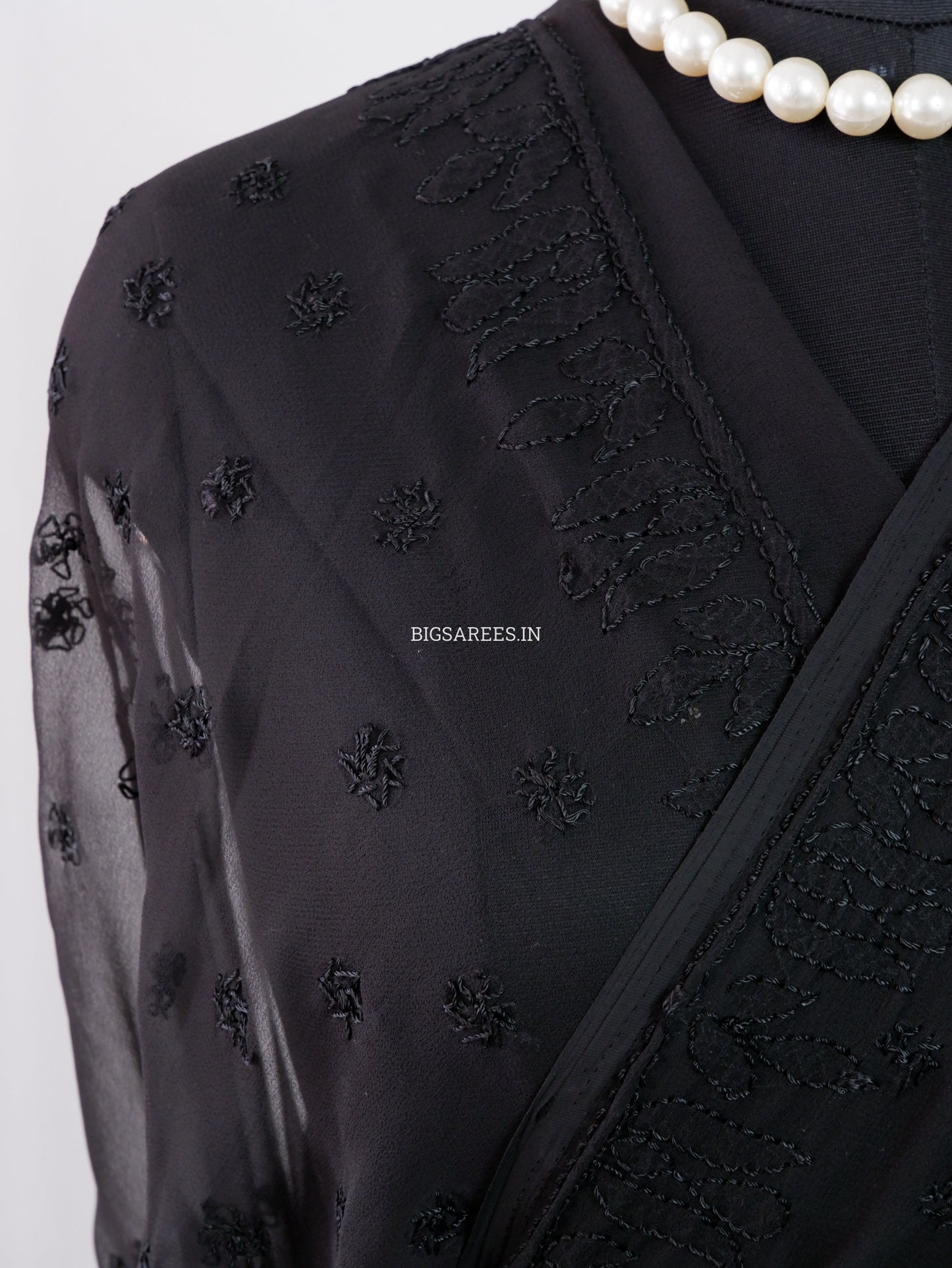 Chikankari Hand Embroidered Saree | Semi Georgette | Jet Black