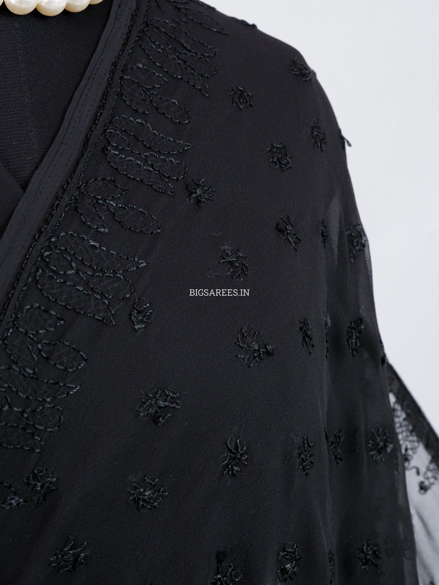 Chikankari Hand Embroidered Saree | Semi Georgette | Jet Black