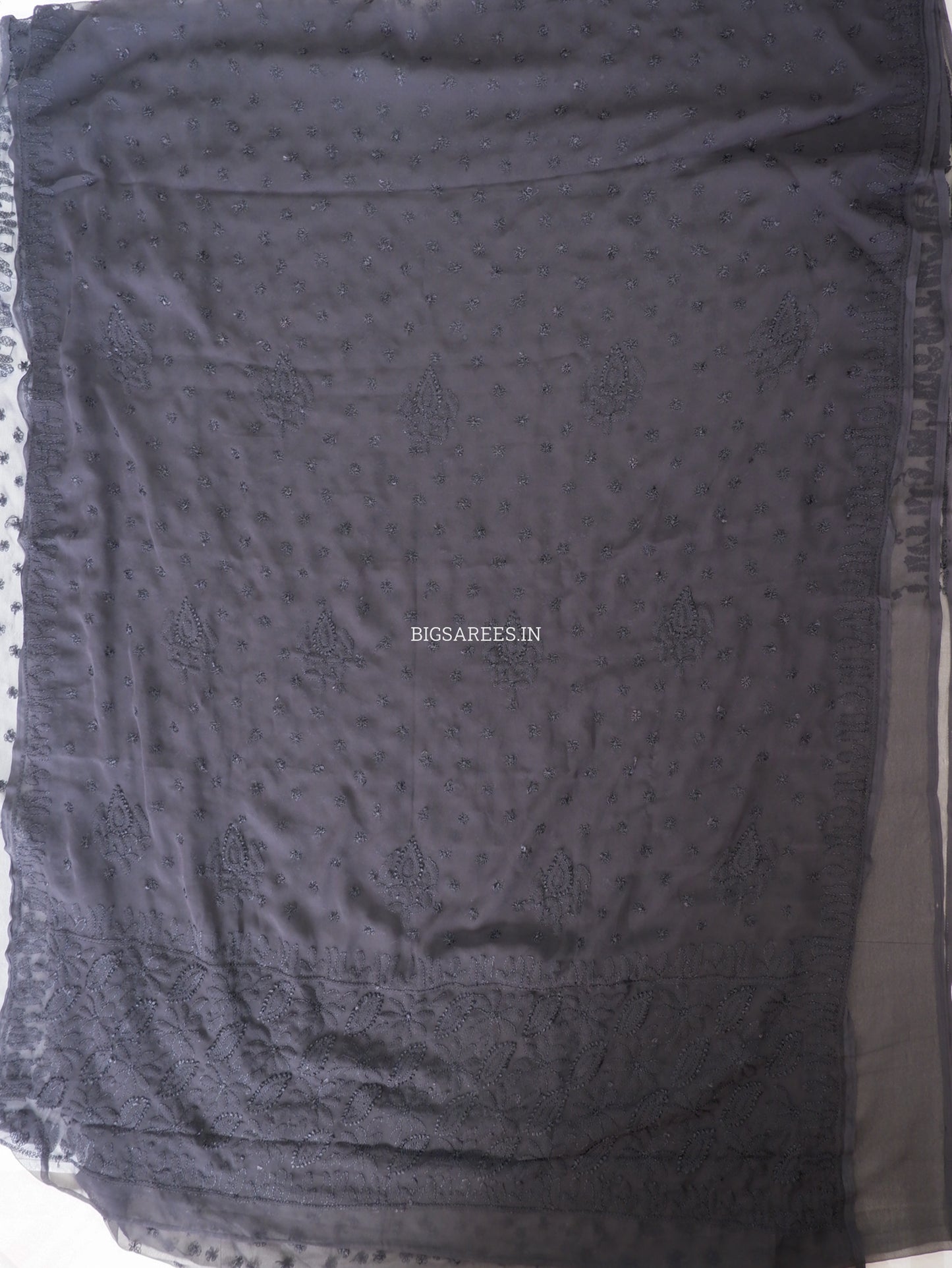 Chikankari Hand Embroidered Saree | Semi Georgette | Jet Black