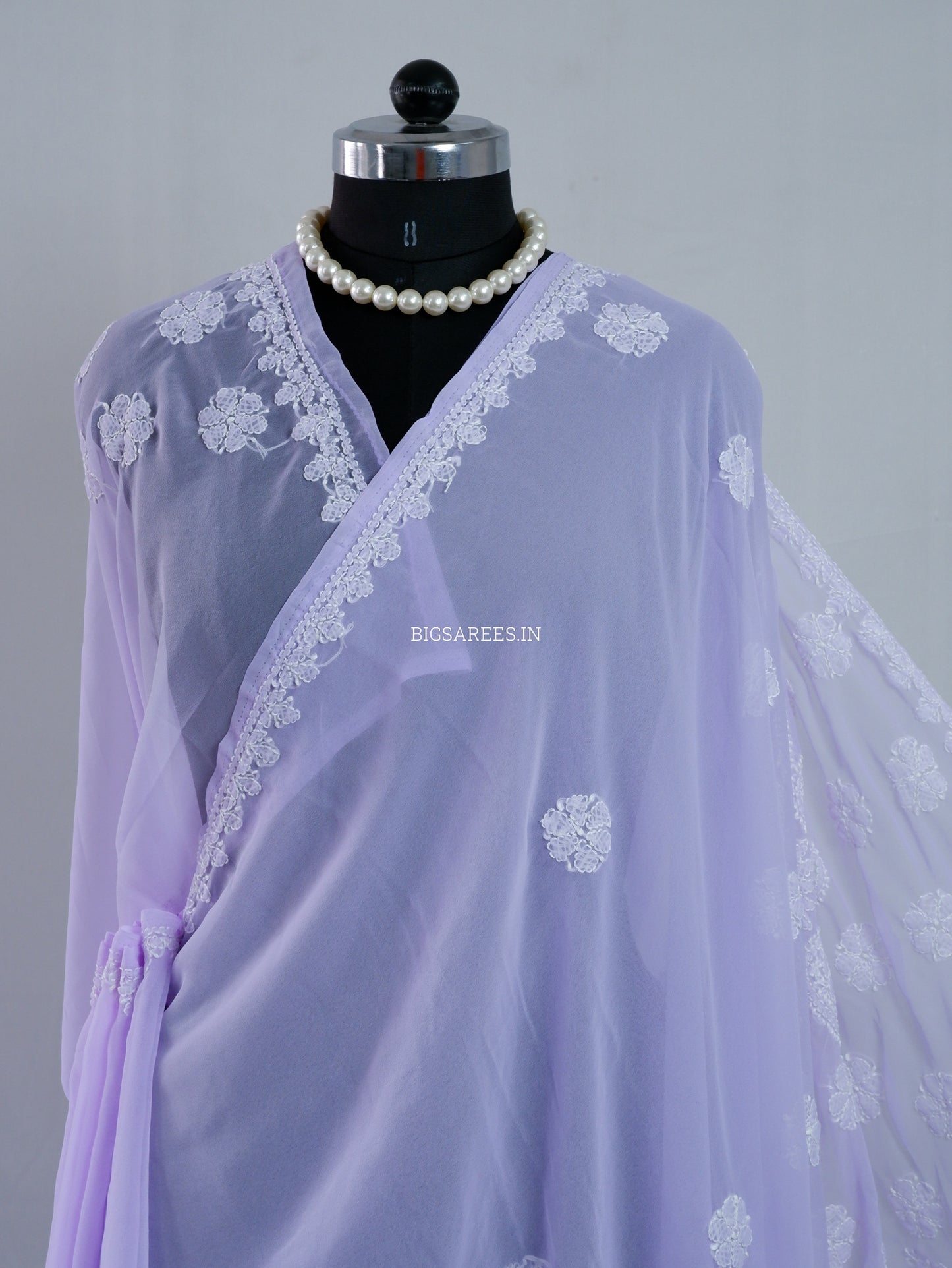 Chikankari Hand Embroidered Saree | Semi Georgette | Pastel Purple