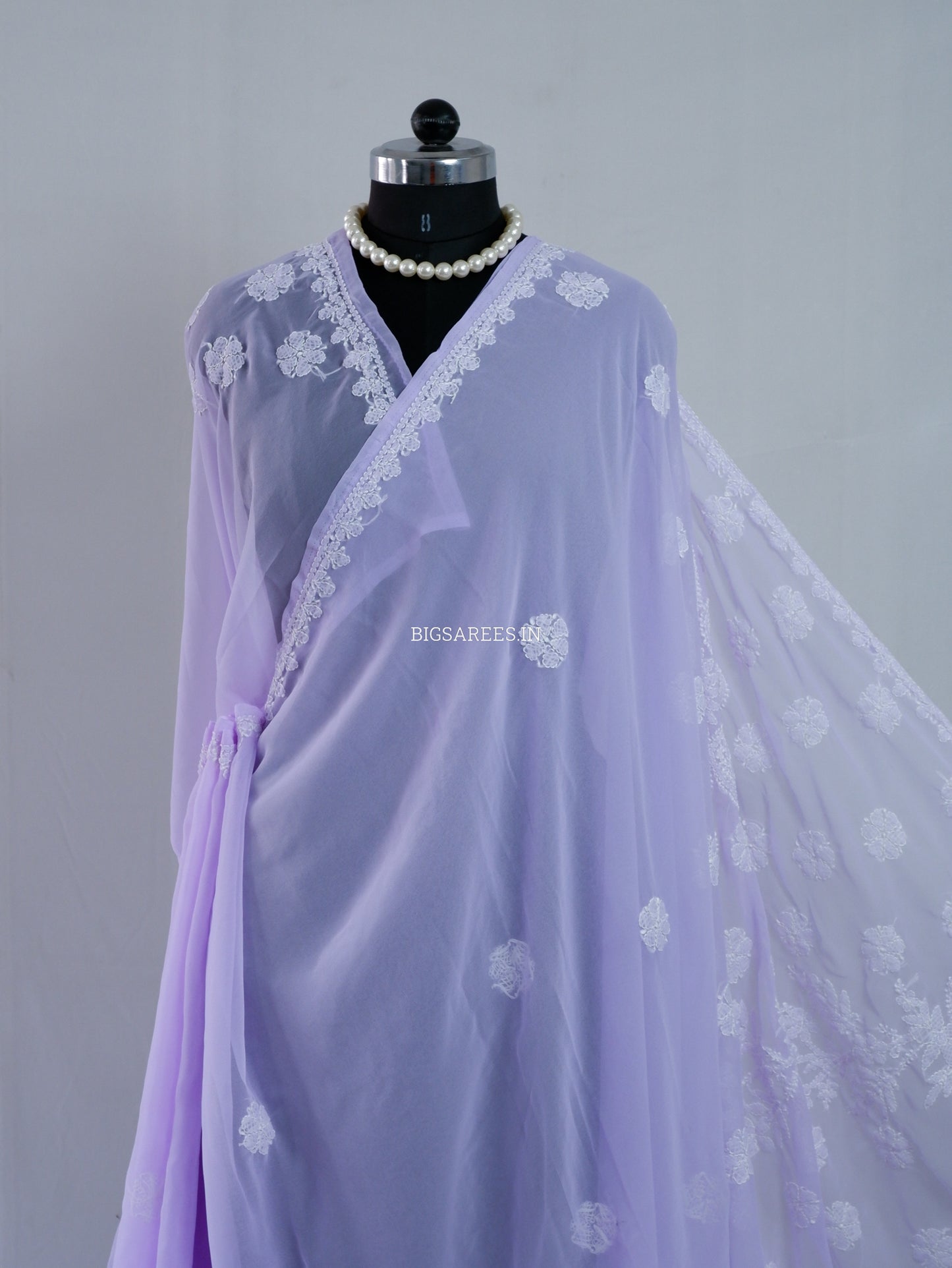Chikankari Hand Embroidered Saree | Semi Georgette | Pastel Purple
