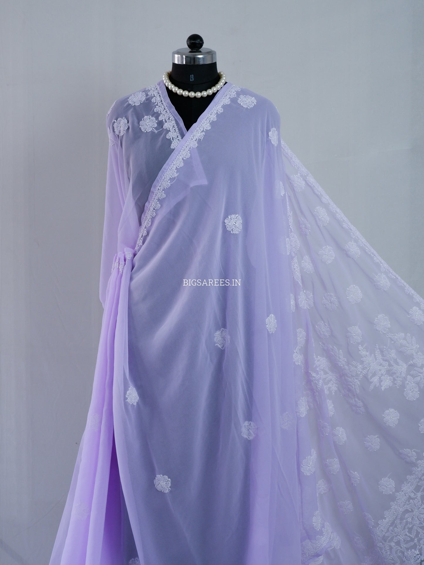 Chikankari Hand Embroidered Saree | Semi Georgette | Pastel Purple