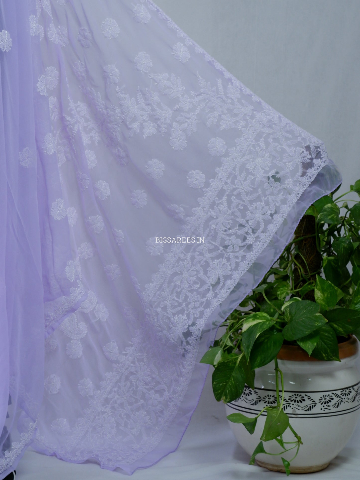 Chikankari Hand Embroidered Saree | Semi Georgette | Pastel Purple