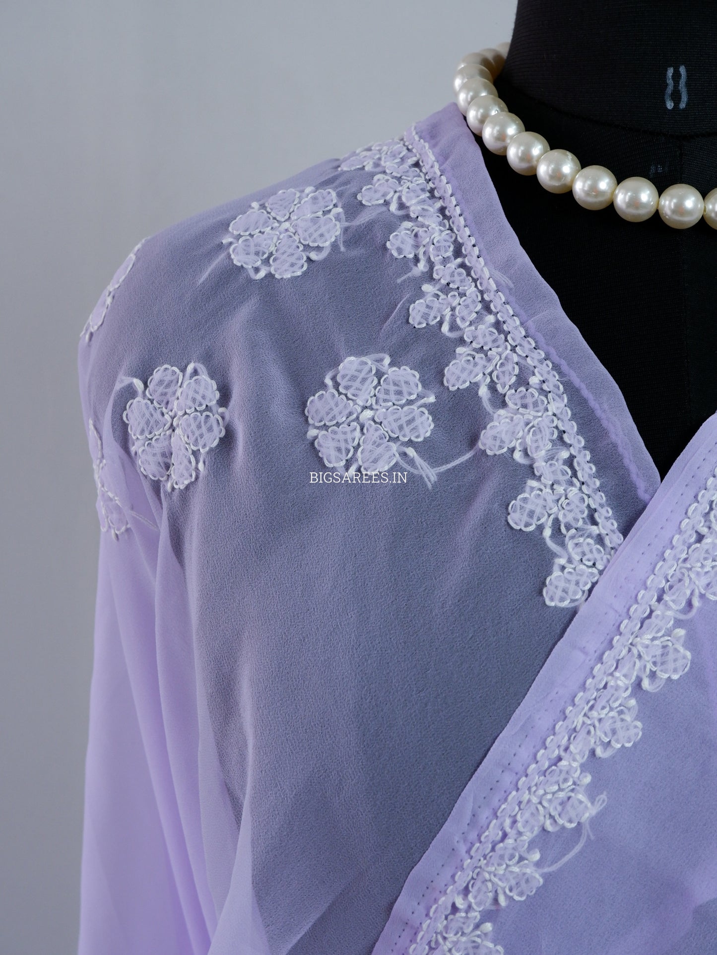Chikankari Hand Embroidered Saree | Semi Georgette | Pastel Purple