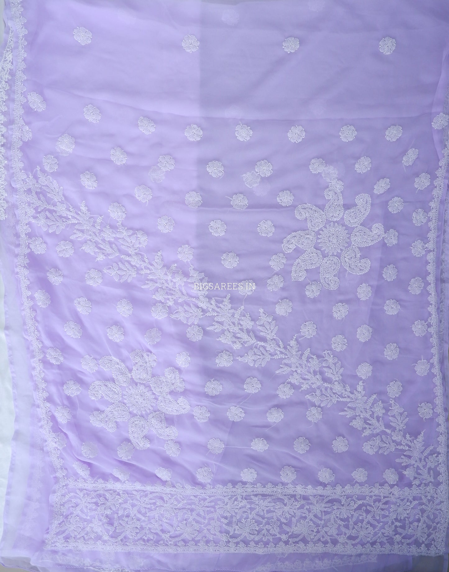 Chikankari Hand Embroidered Saree | Semi Georgette | Pastel Purple