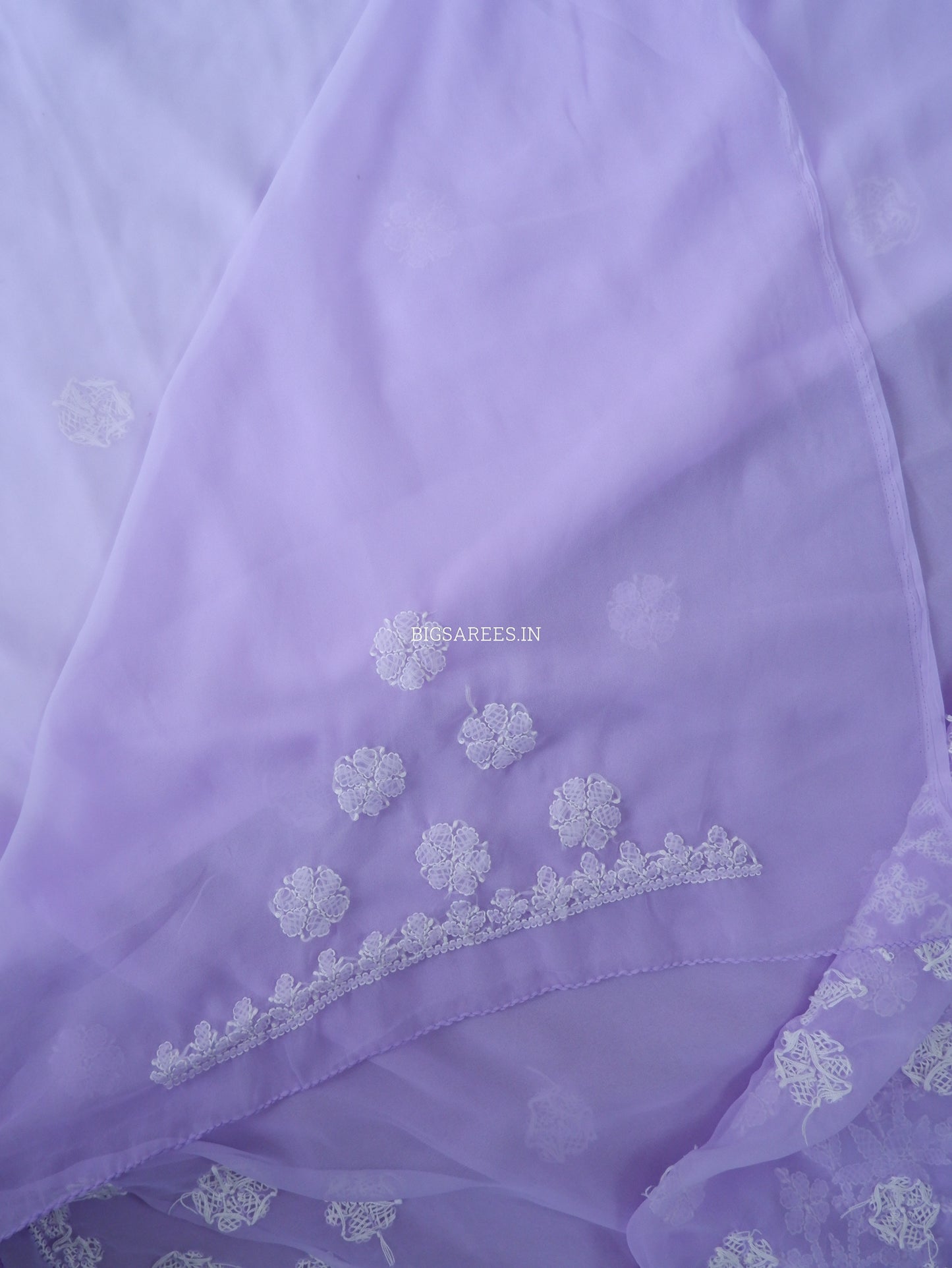 Chikankari Hand Embroidered Saree | Semi Georgette | Pastel Purple