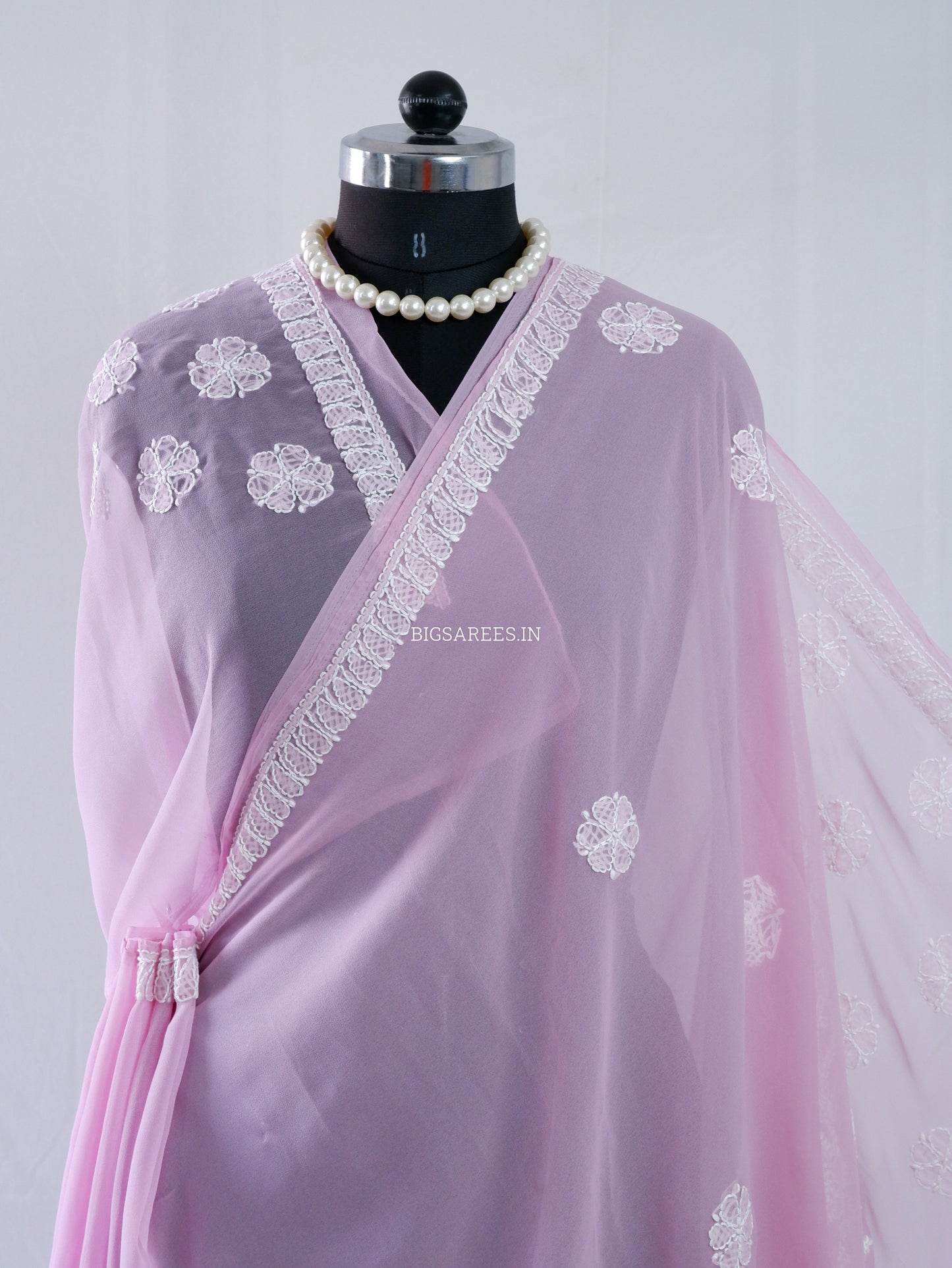 Chikankari Hand Embroidered Saree | Semi Georgette | Pastel Pink