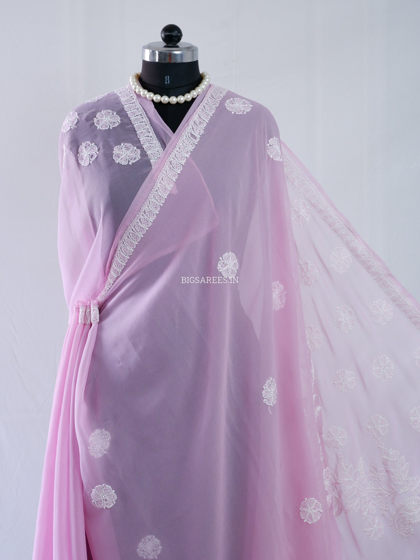 Chikankari Hand Embroidered Saree | Semi Georgette | Pastel Pink
