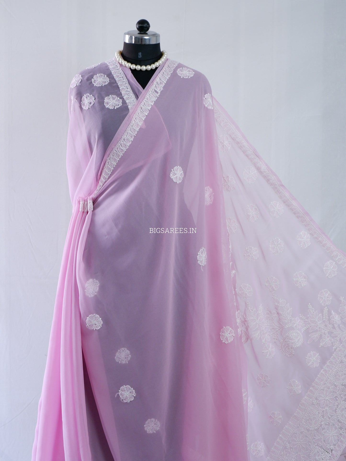 Chikankari Hand Embroidered Saree | Semi Georgette | Pastel Pink
