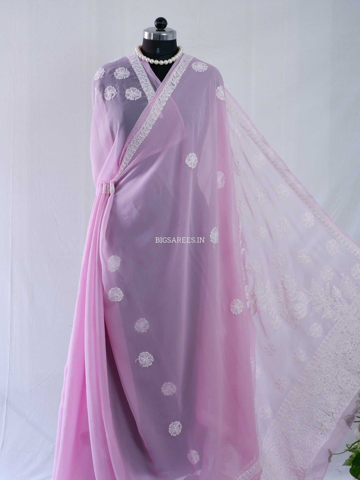 Chikankari Hand Embroidered Saree | Semi Georgette | Pastel Pink