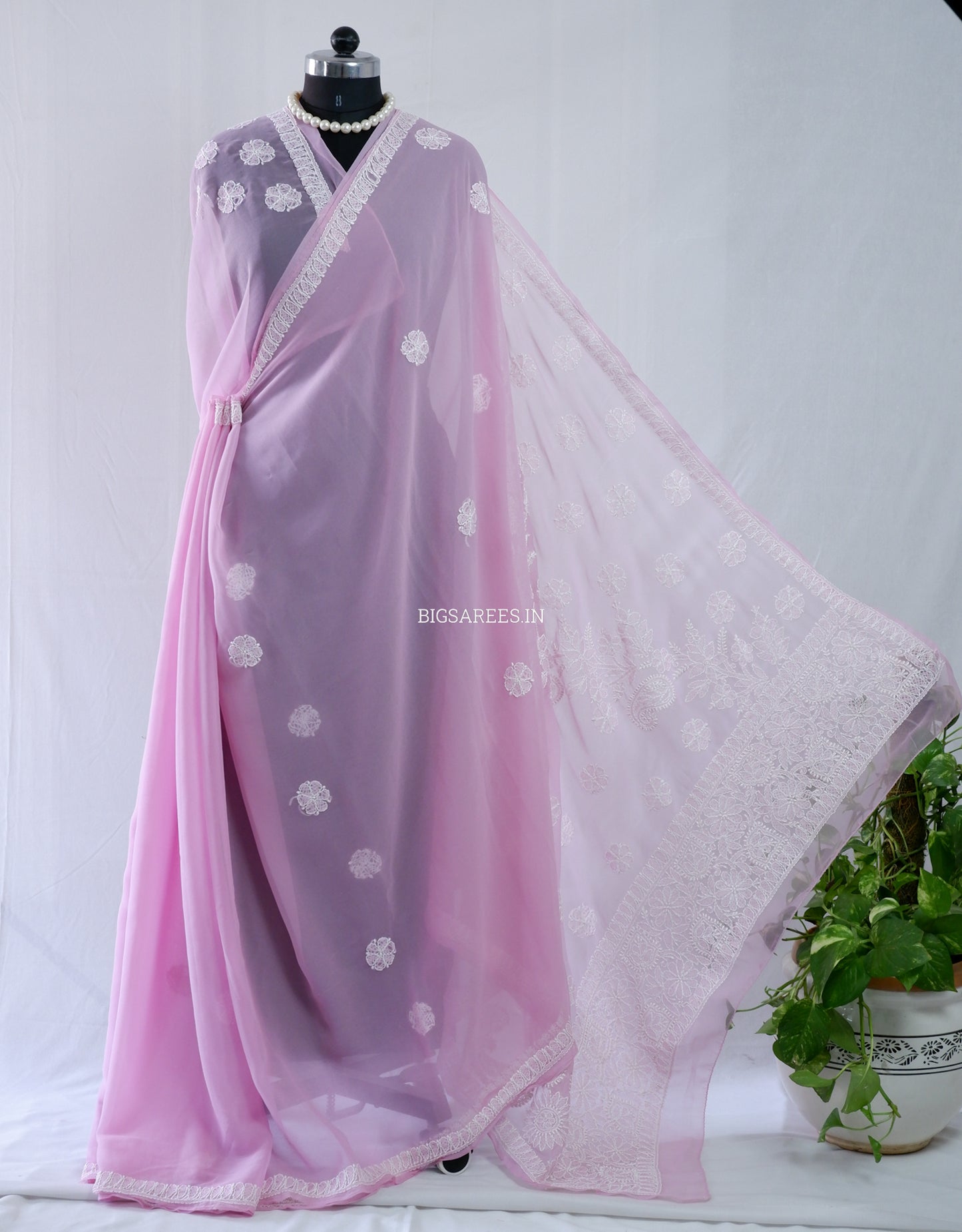 Chikankari Hand Embroidered Saree | Semi Georgette | Pastel Pink