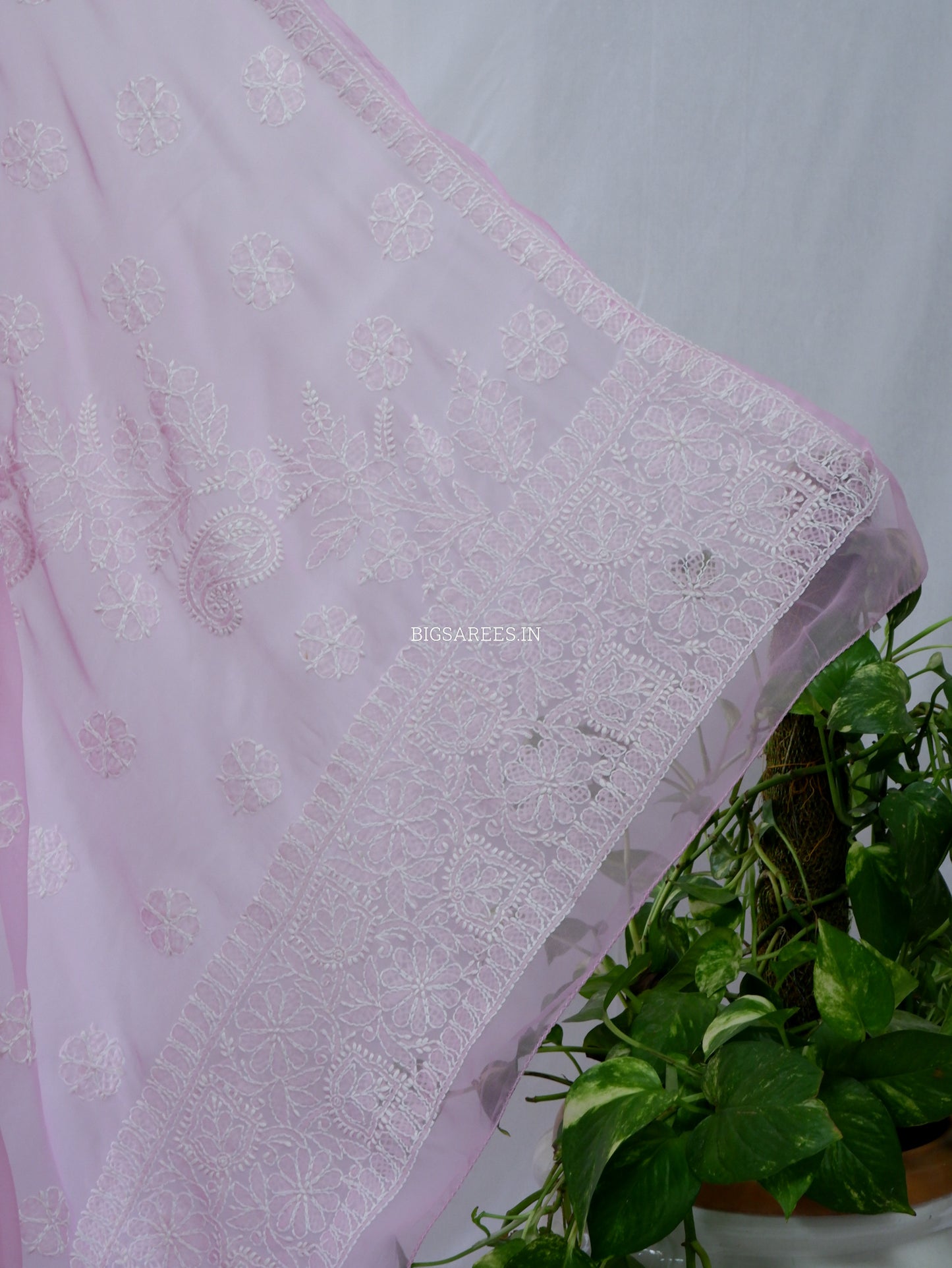 Chikankari Hand Embroidered Saree | Semi Georgette | Pastel Pink