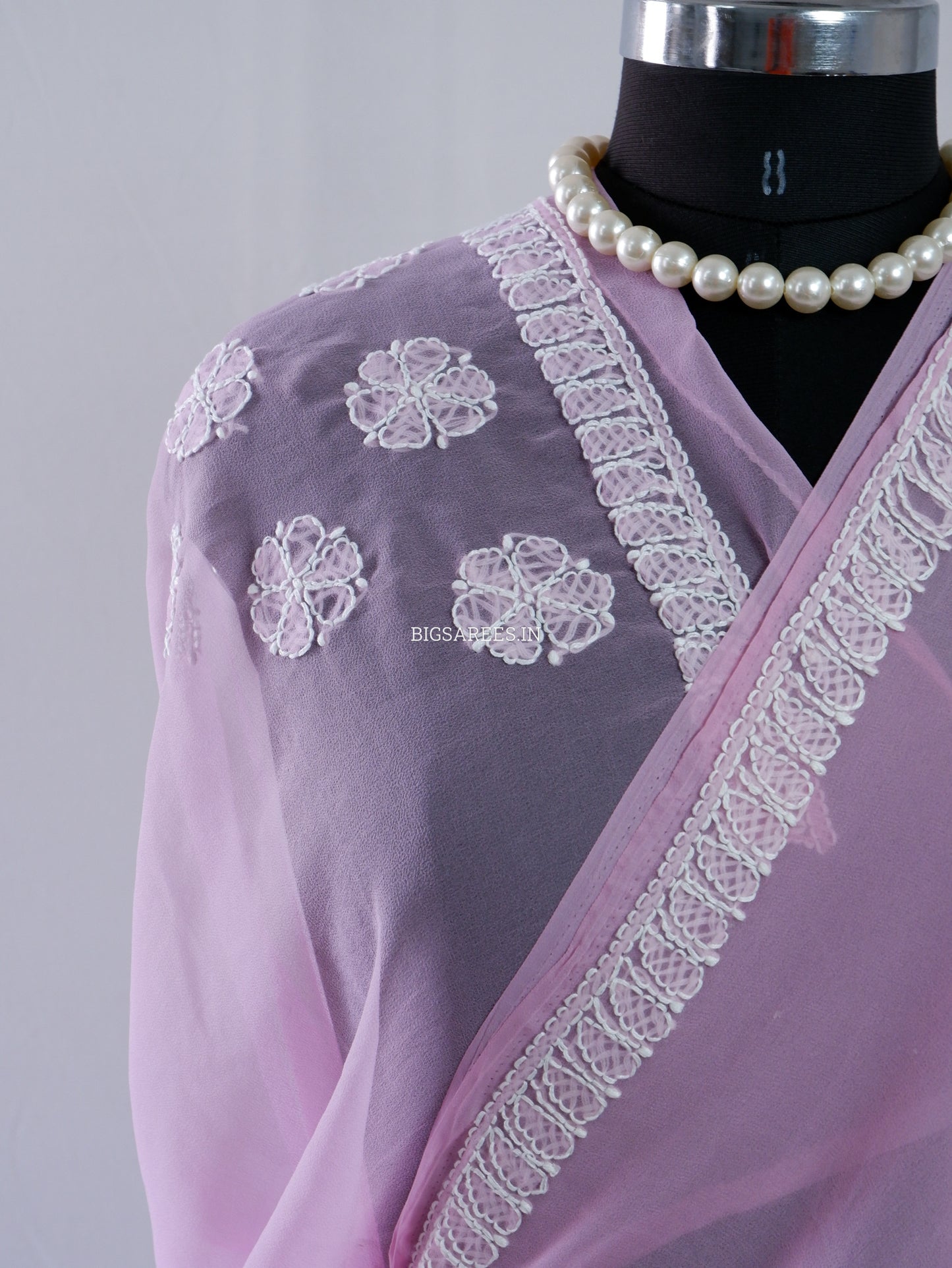 Chikankari Hand Embroidered Saree | Semi Georgette | Pastel Pink