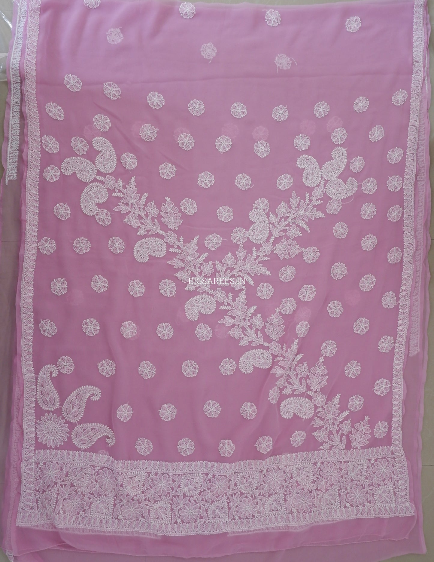Chikankari Hand Embroidered Saree | Semi Georgette | Pastel Pink