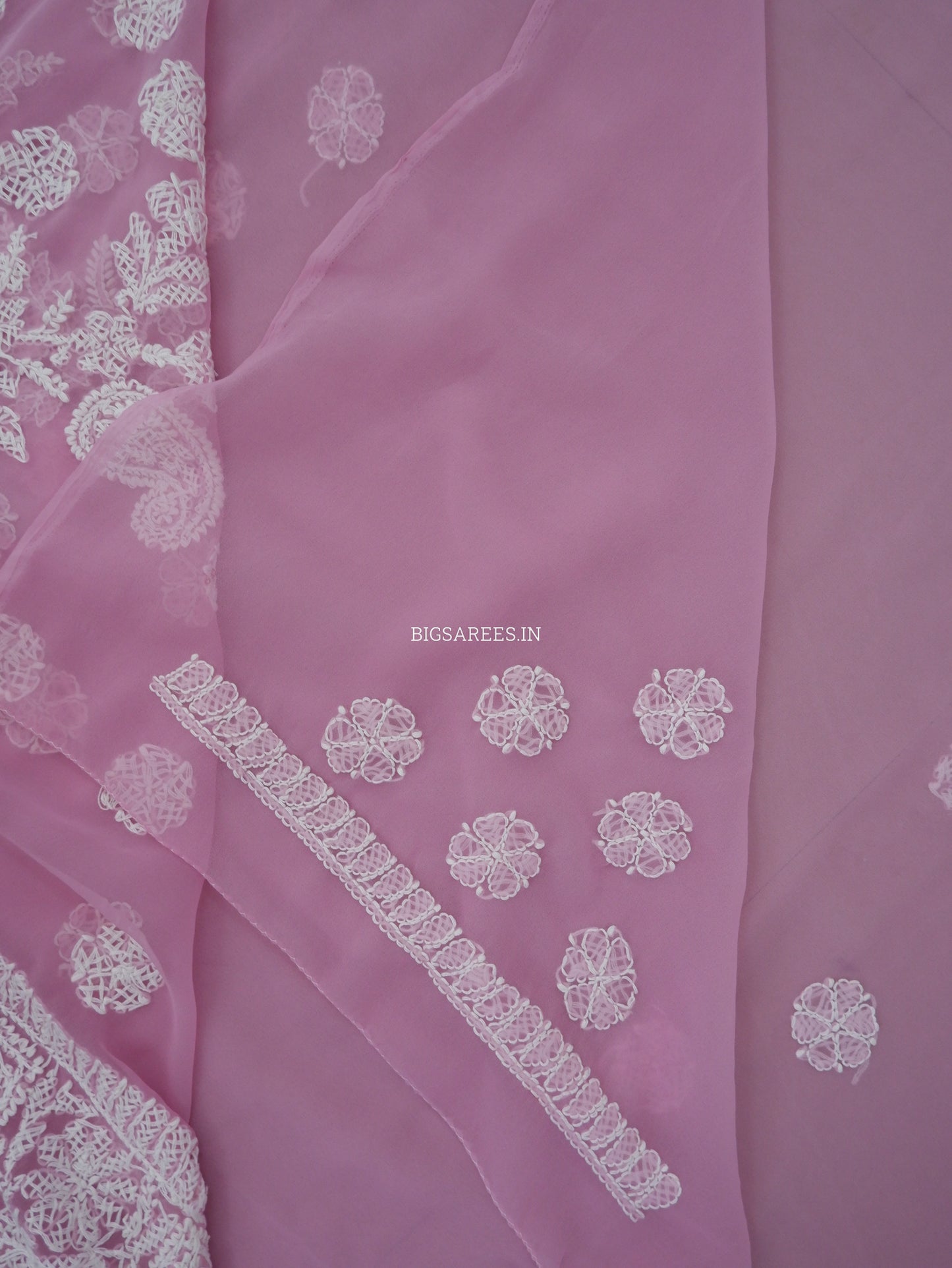 Chikankari Hand Embroidered Saree | Semi Georgette | Pastel Pink