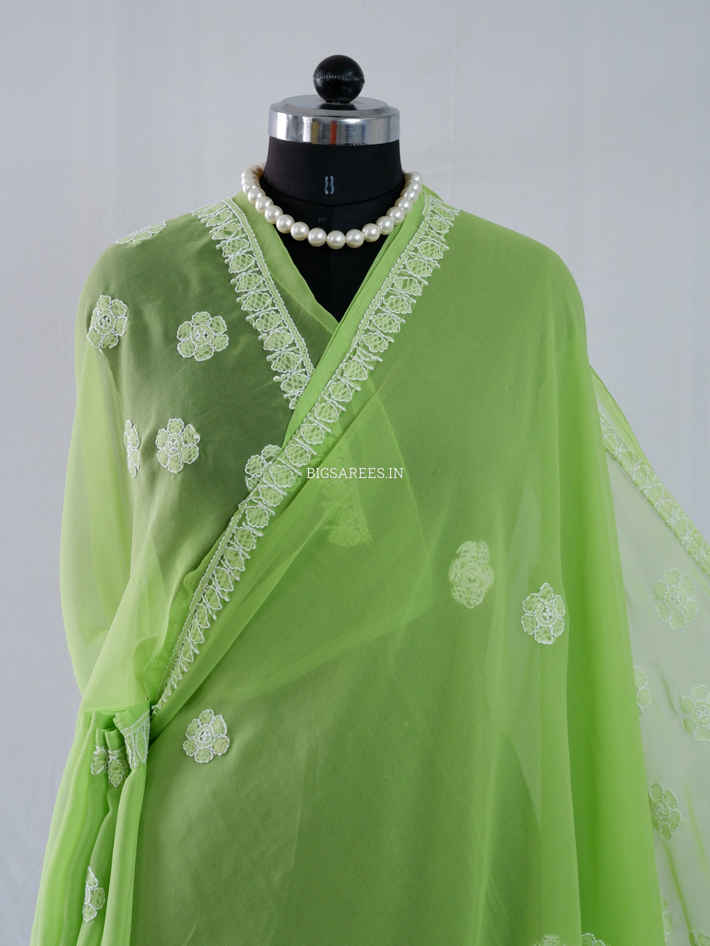 Chikankari Hand Embroidered Saree | Semi Georgette | Green