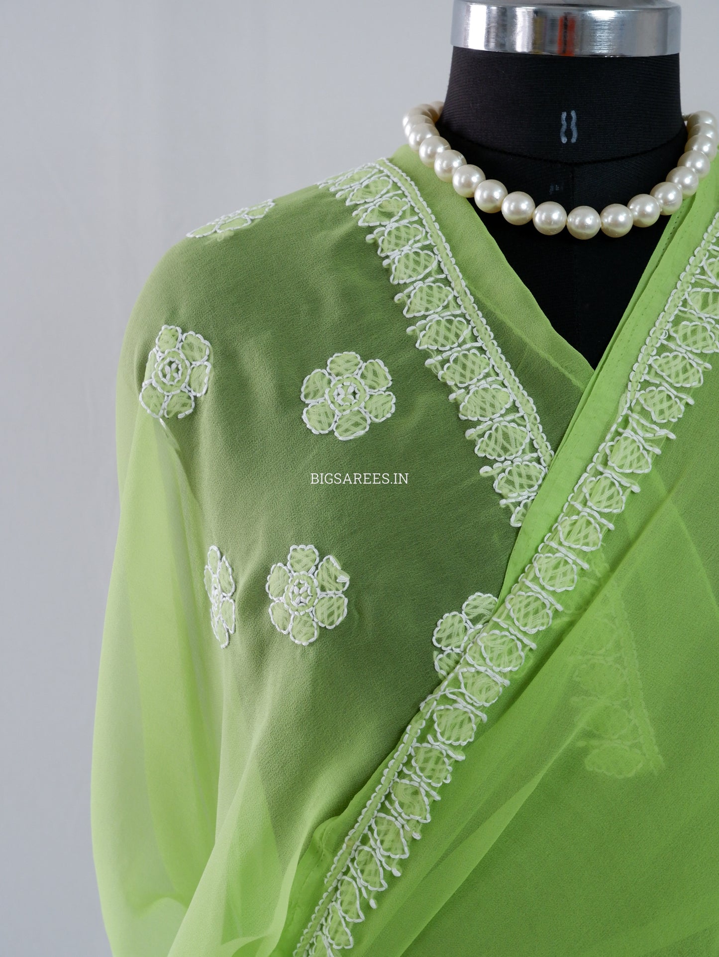 Chikankari Hand Embroidered Saree | Semi Georgette | Green