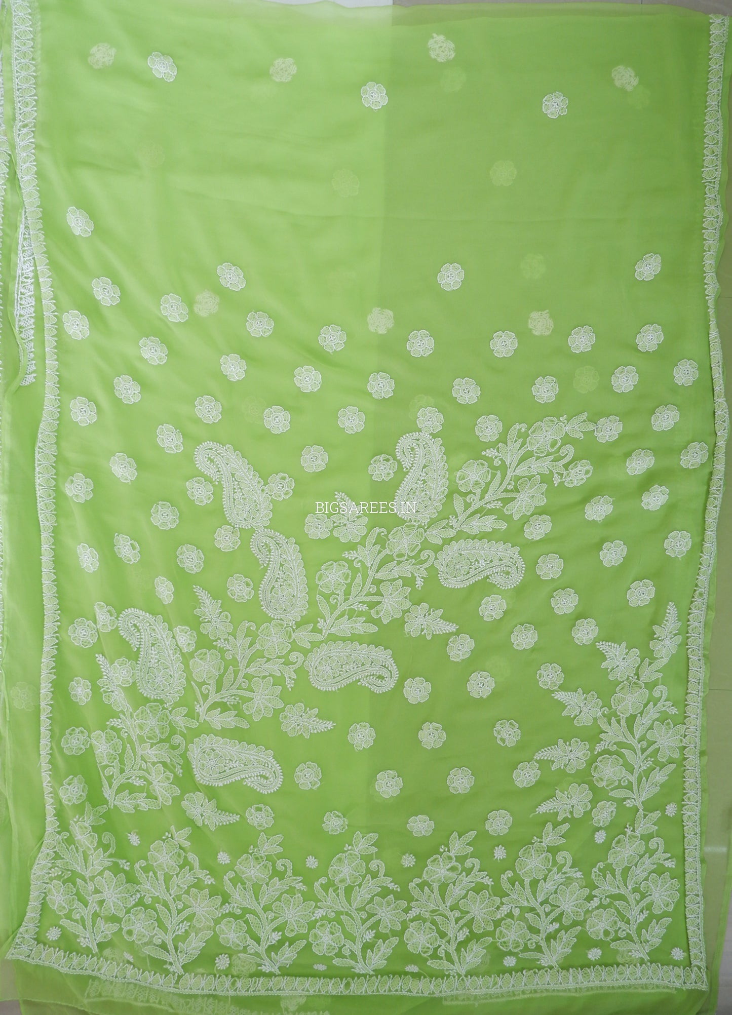 Chikankari Hand Embroidered Saree | Semi Georgette | Green