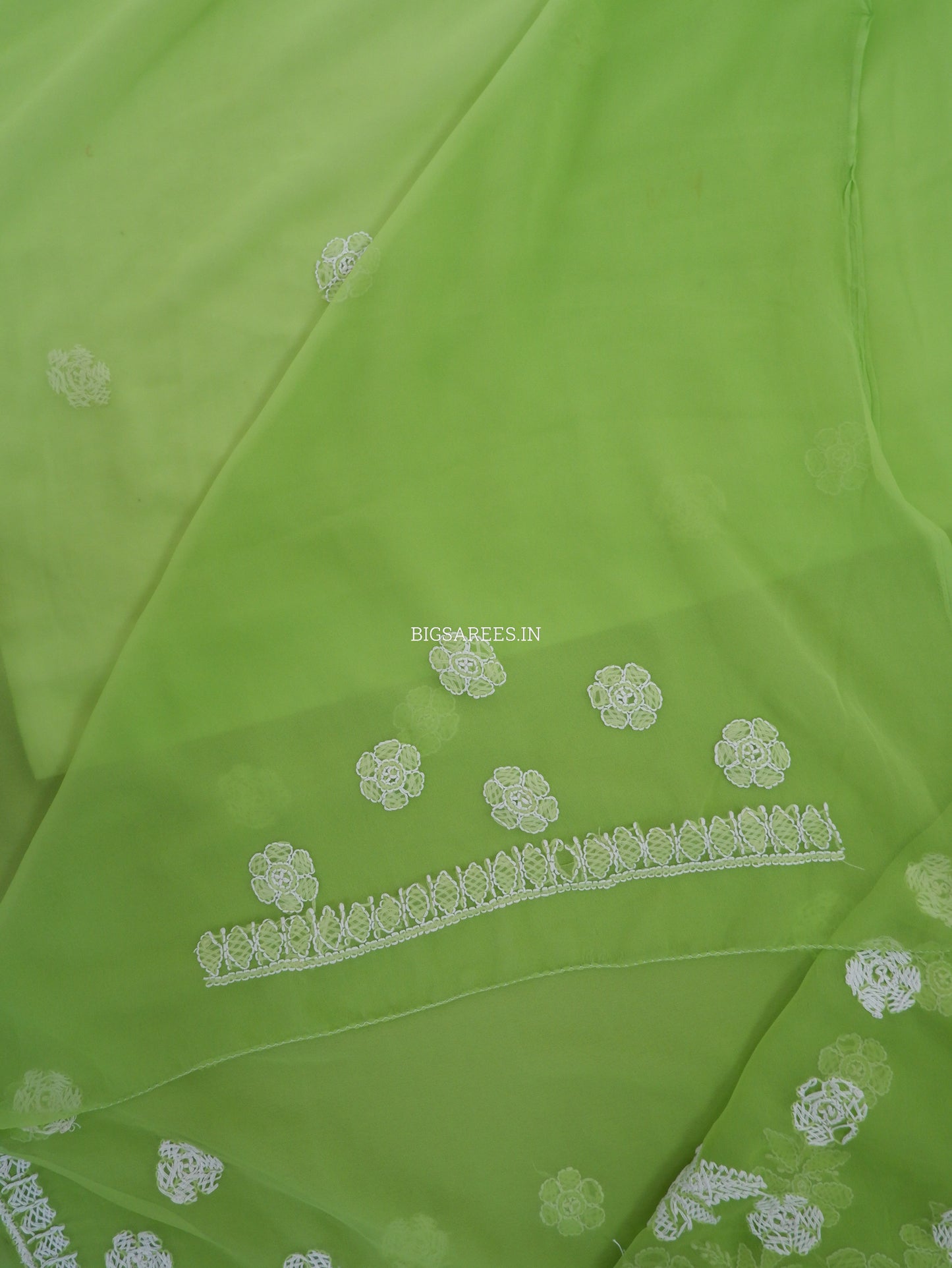 Chikankari Hand Embroidered Saree | Semi Georgette | Green