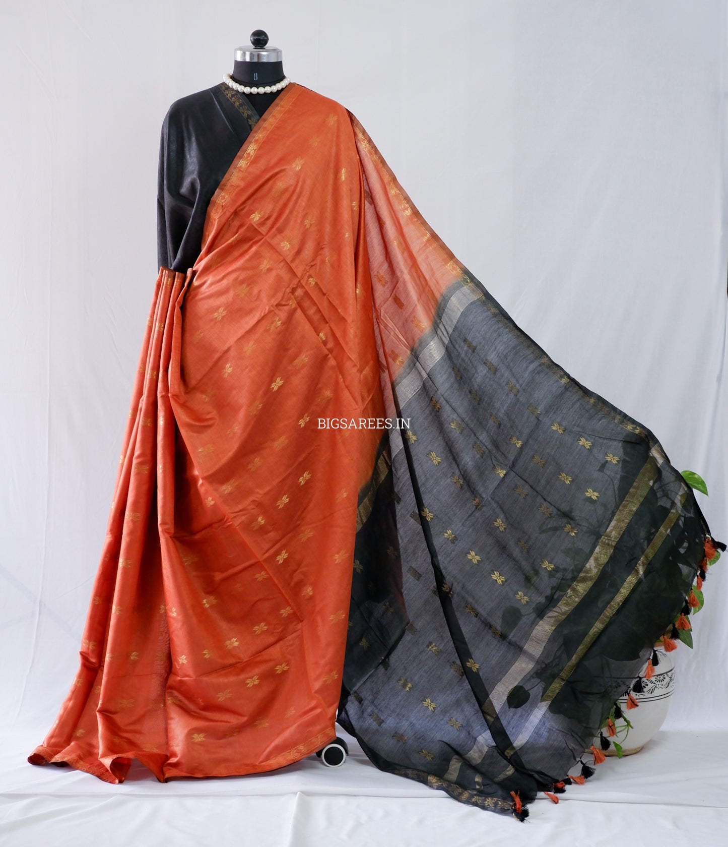 Beautifully Crafted Semi Silk Saree | Orange