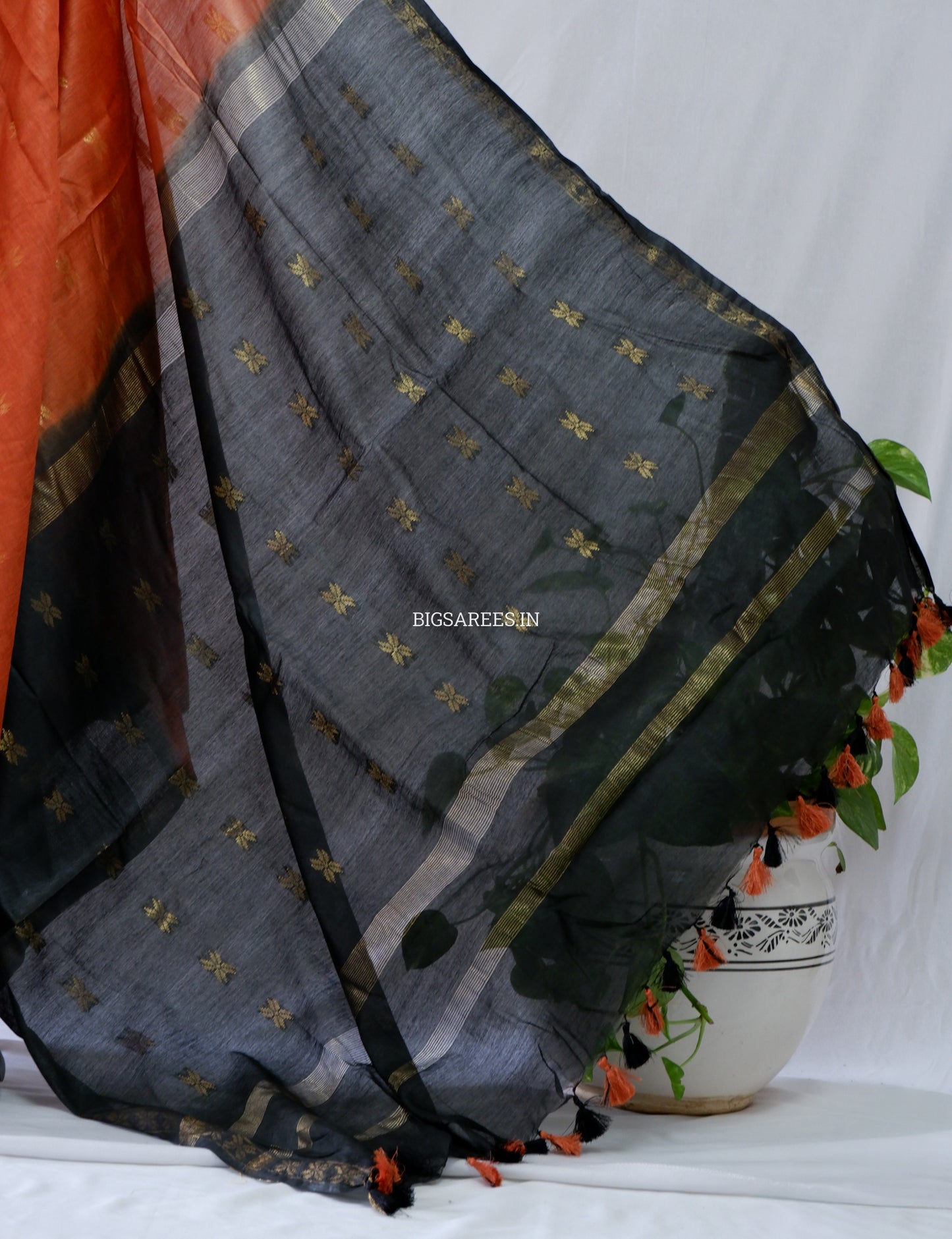 Beautifully Crafted Semi Silk Saree | Orange