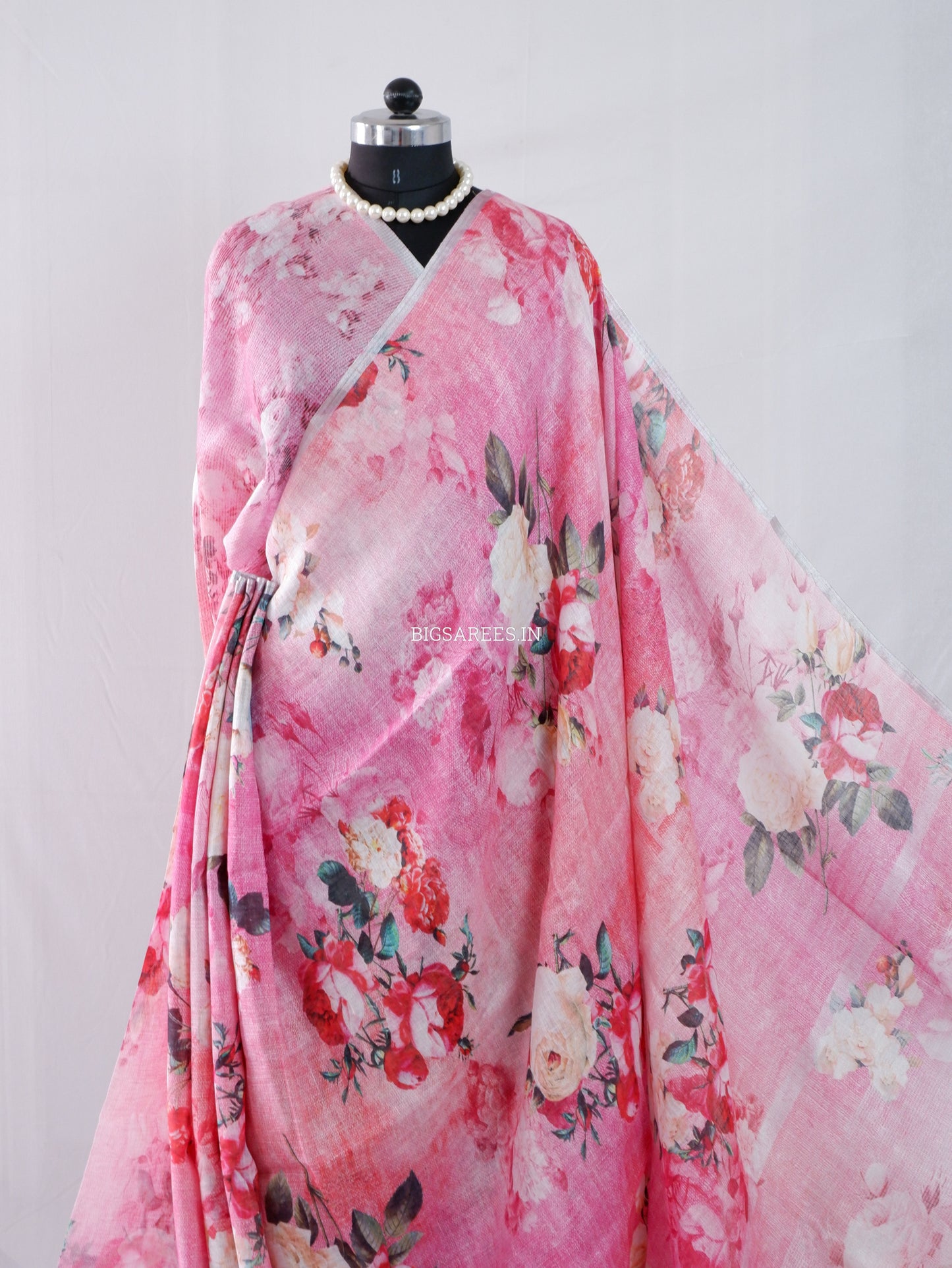 Digital Print Saree | Linen by Linen | Pink