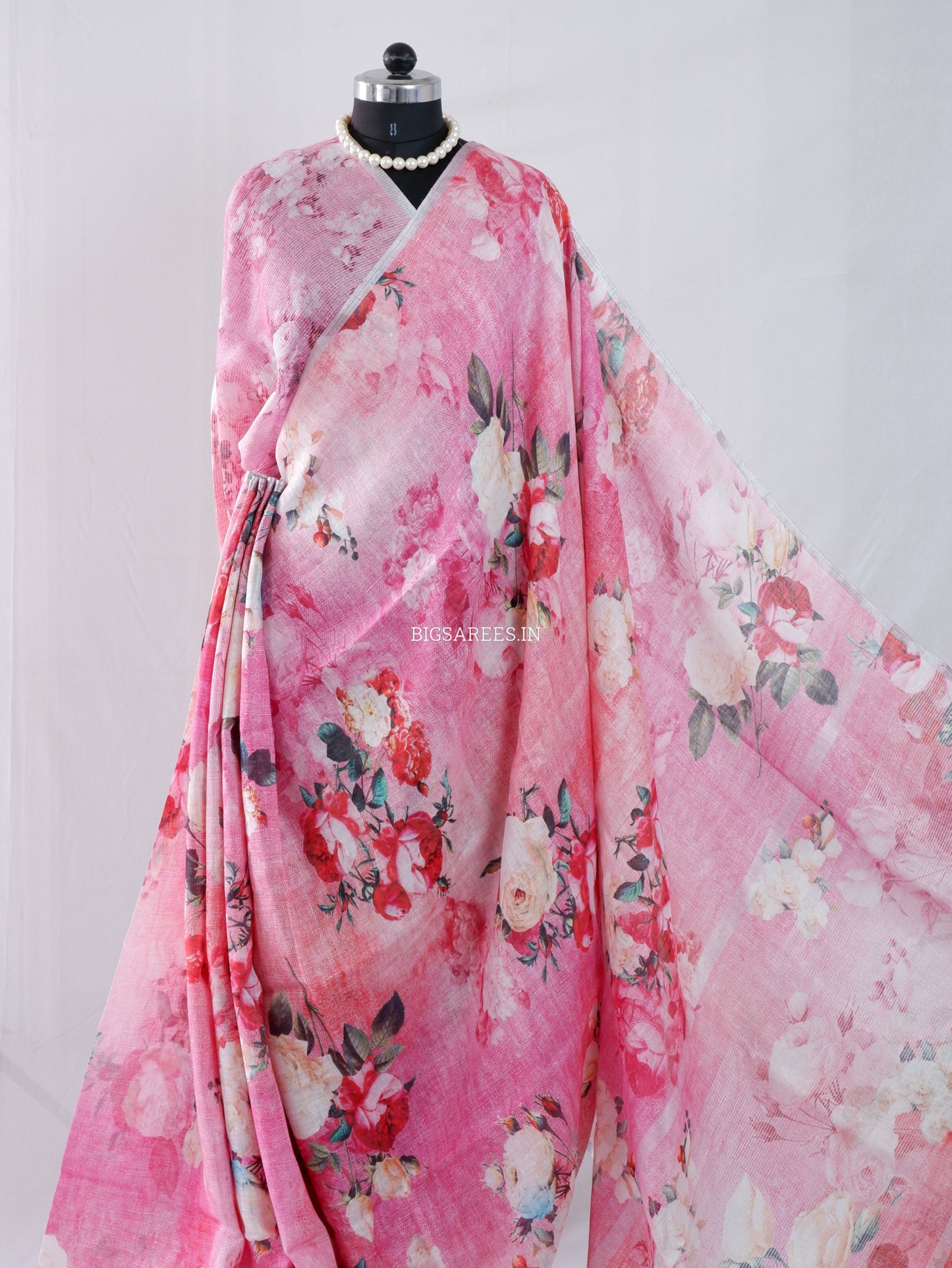 Digital Print Saree | Linen by Linen | Pink