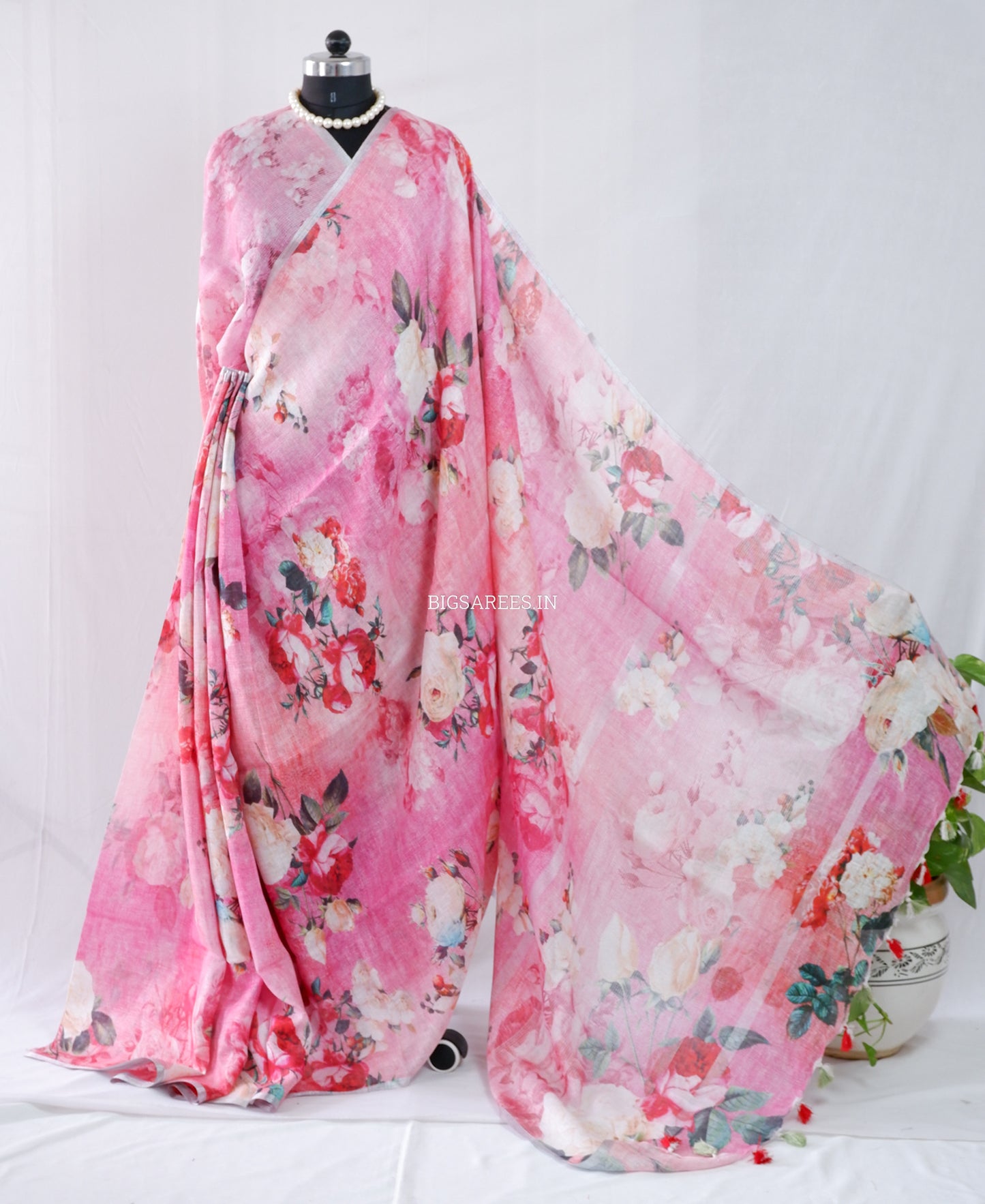 Digital Print Saree | Linen by Linen | Pink