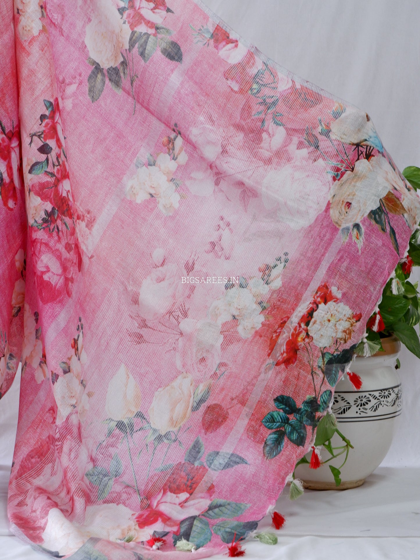Digital Print Saree | Linen by Linen | Pink