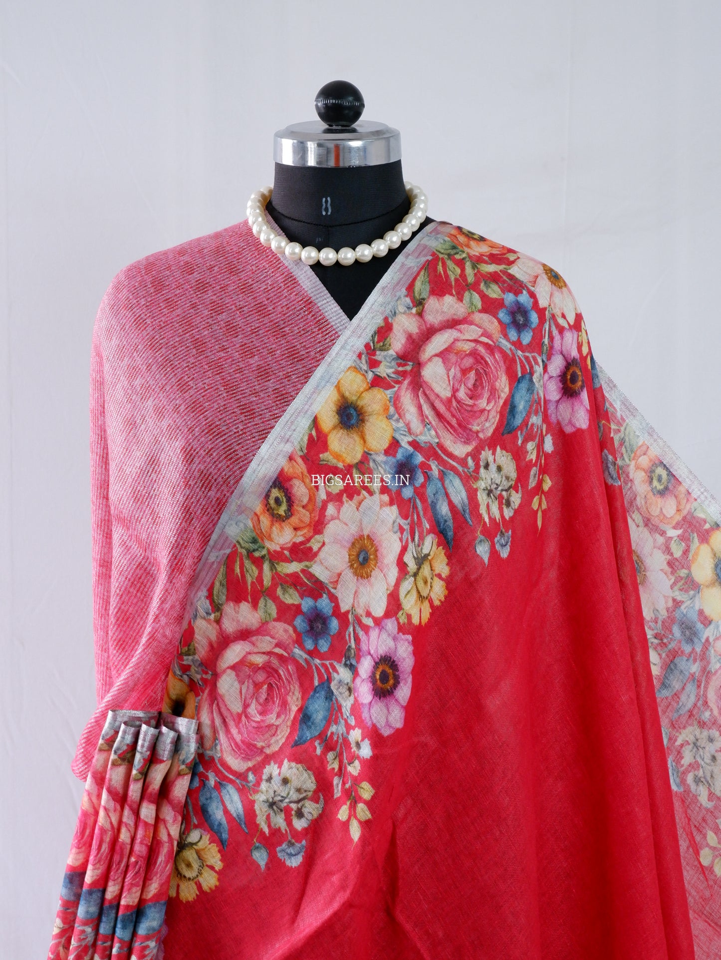 Digital Print Saree | Linen by Linen | Red