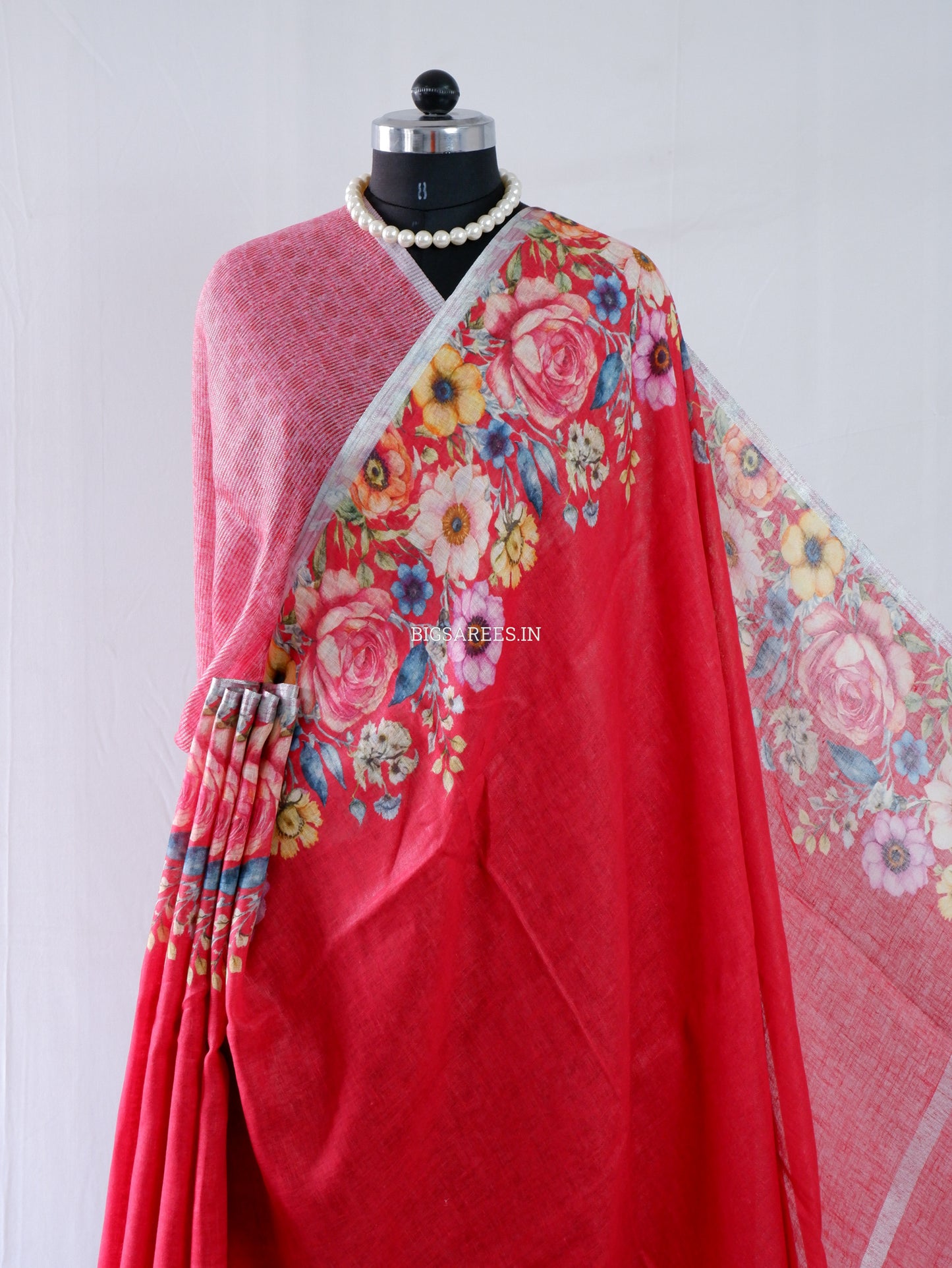 Digital Print Saree | Linen by Linen | Red