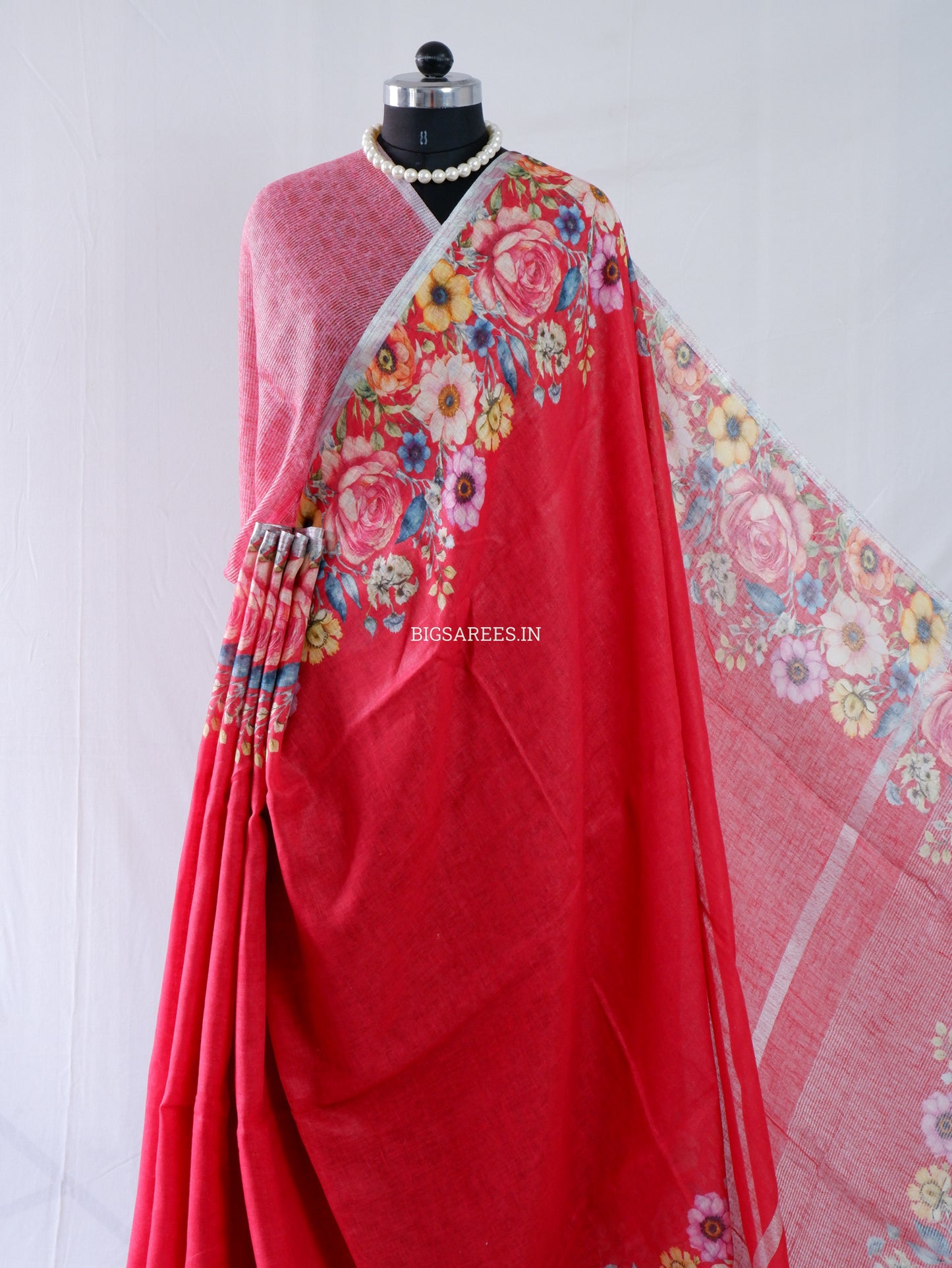 Digital Print Saree | Linen by Linen | Red