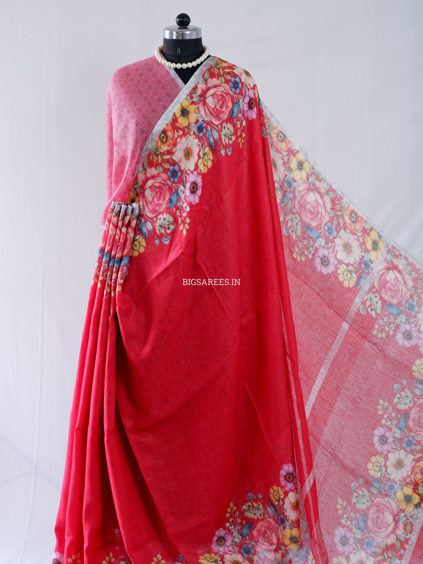 Digital Print Saree | Linen by Linen | Red